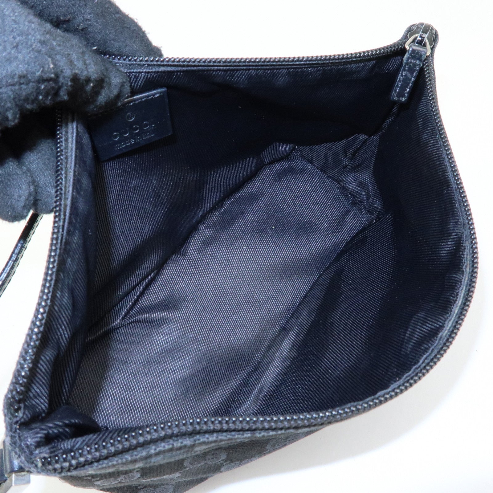 GUCCI Boat Bag GG Canvas Leather Hand Bag Pouch Black 0391103