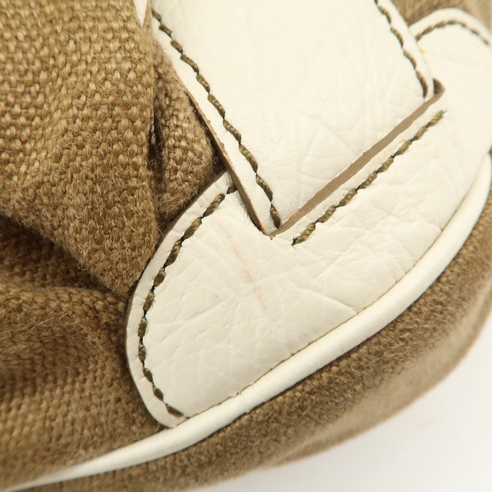 CELINE Logo Canvas Leather Tote Bag Shoulder Bag Brown Ivory