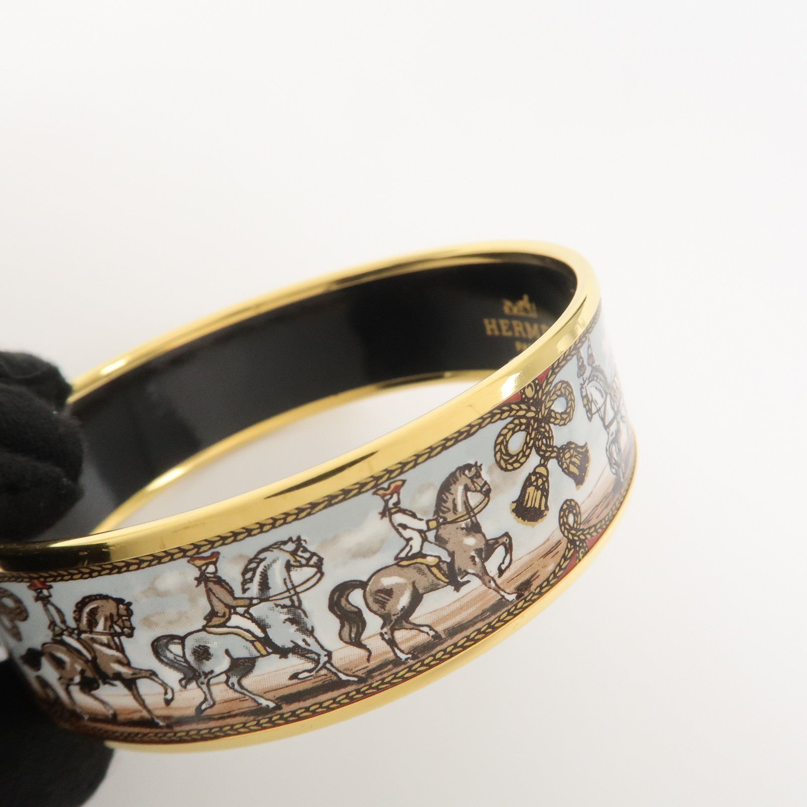 HERMES Email GM Bangle Plated Bracelet Gold Brown