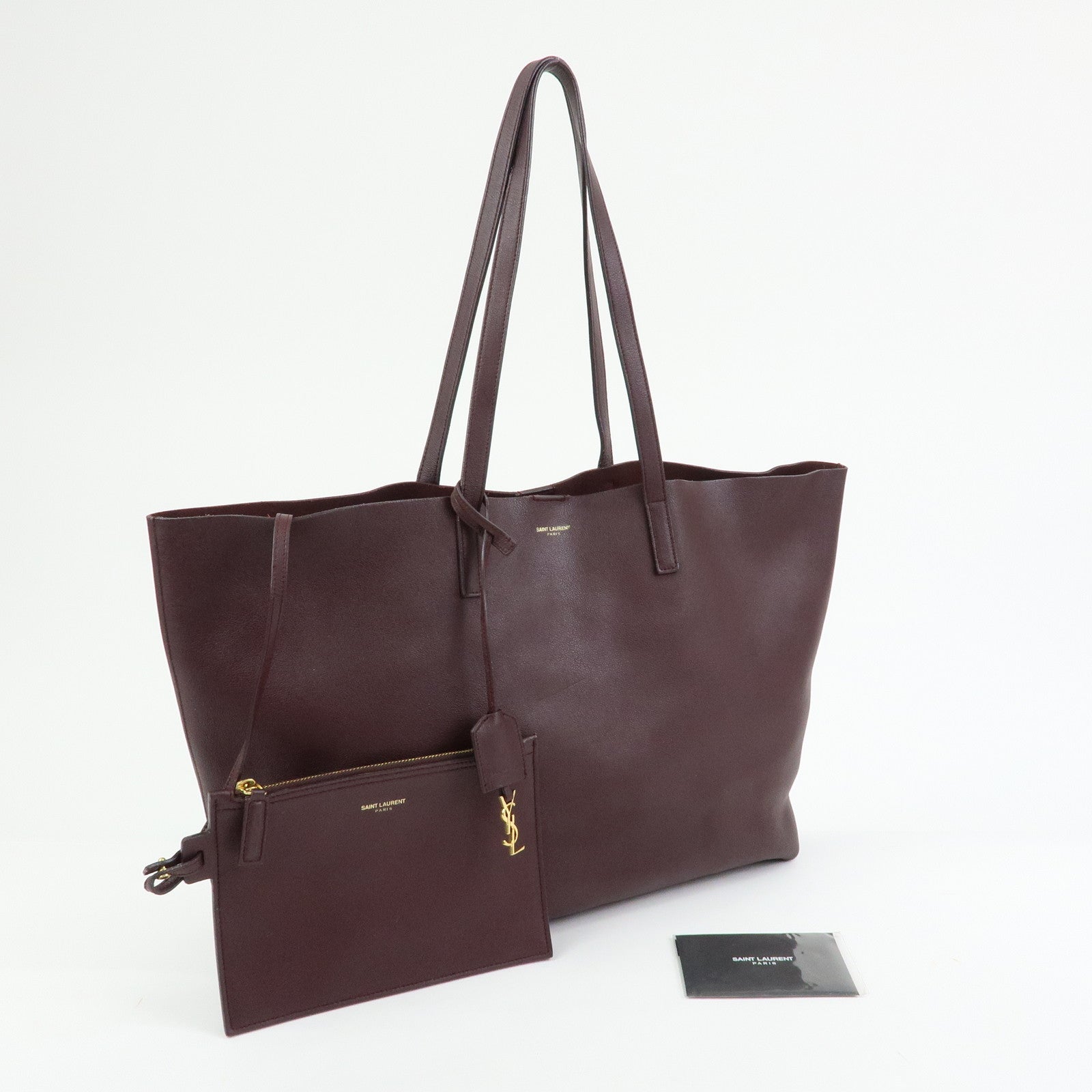 SAINT LAURENT PARIS Calf Leather Tote Shoulder Bag Bordeaux 394195