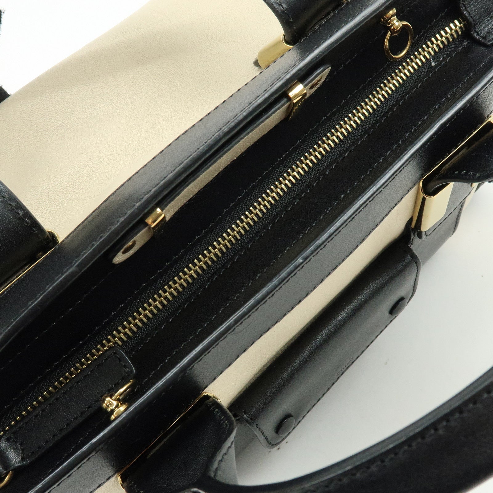 Chloe Alice Leather 2Way Bag Hand Bag Shoulder Bag Ivory Black