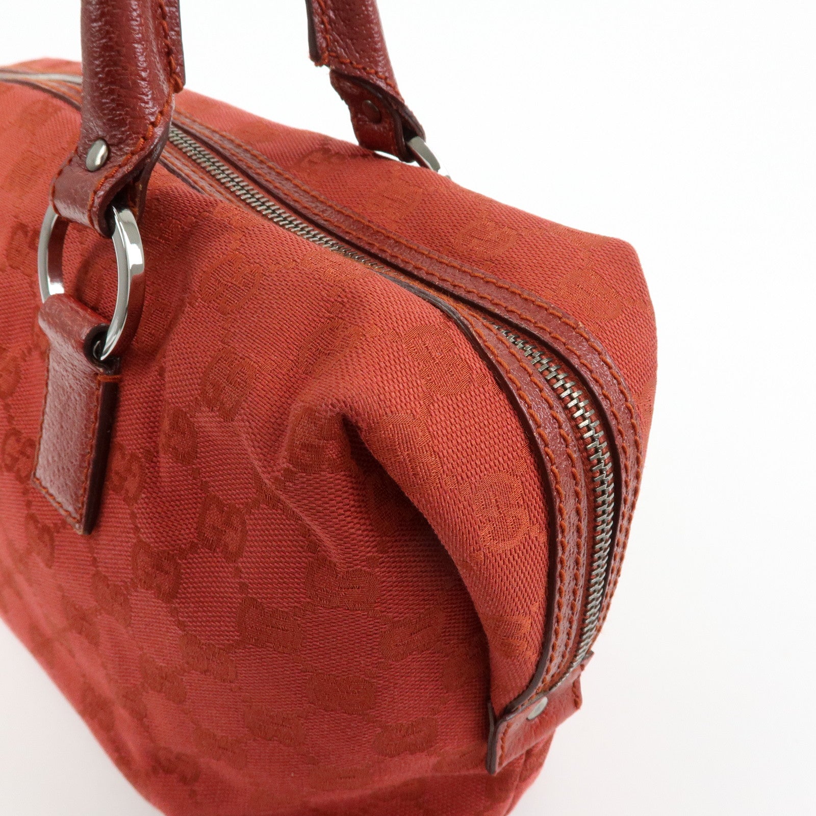 GUCCI GG Canvas Leather Hand Bag Tote Bag Red 113009