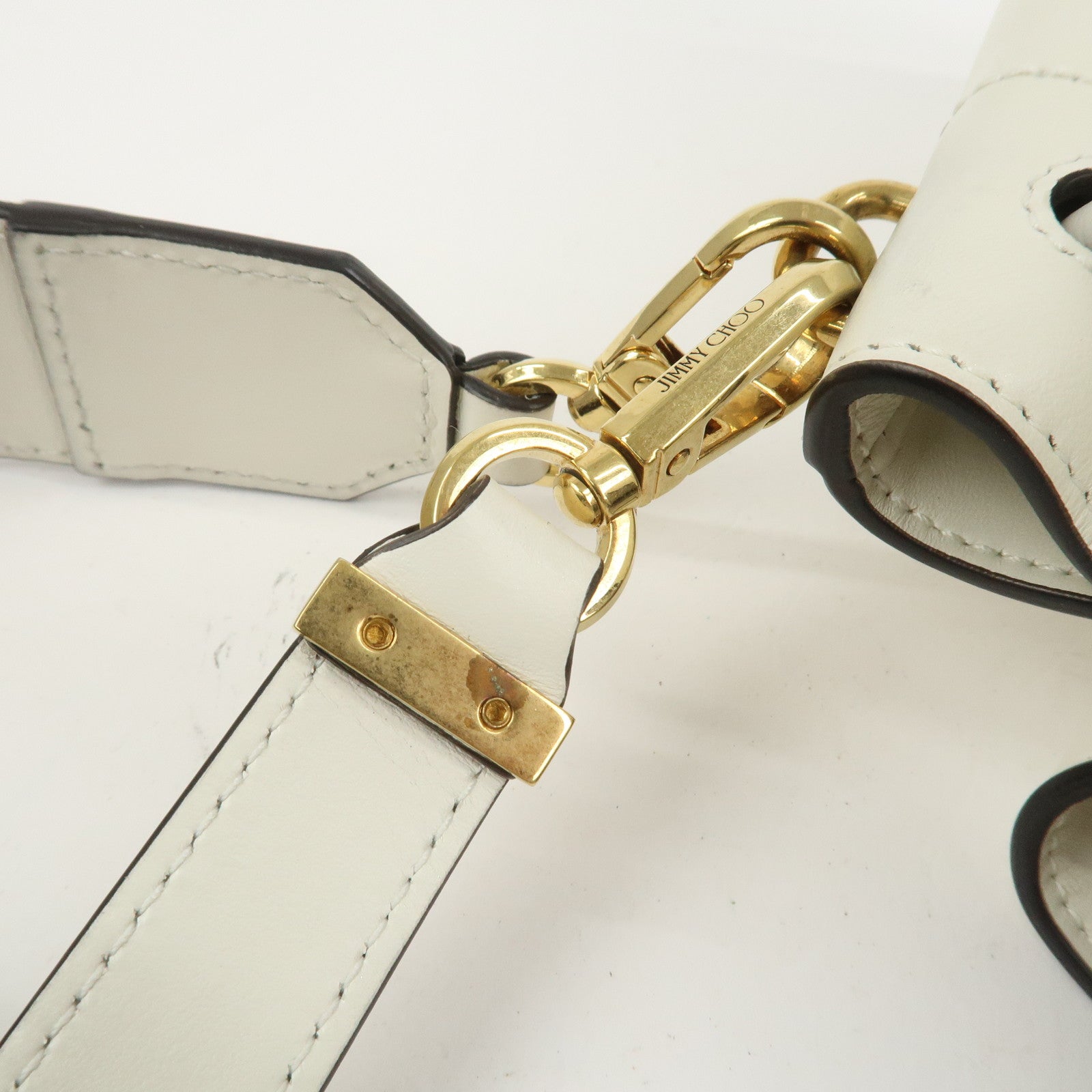 JIMMY CHOO Cinch Calf Leather Medium 2Way Hand Shoulder Bag Ivory