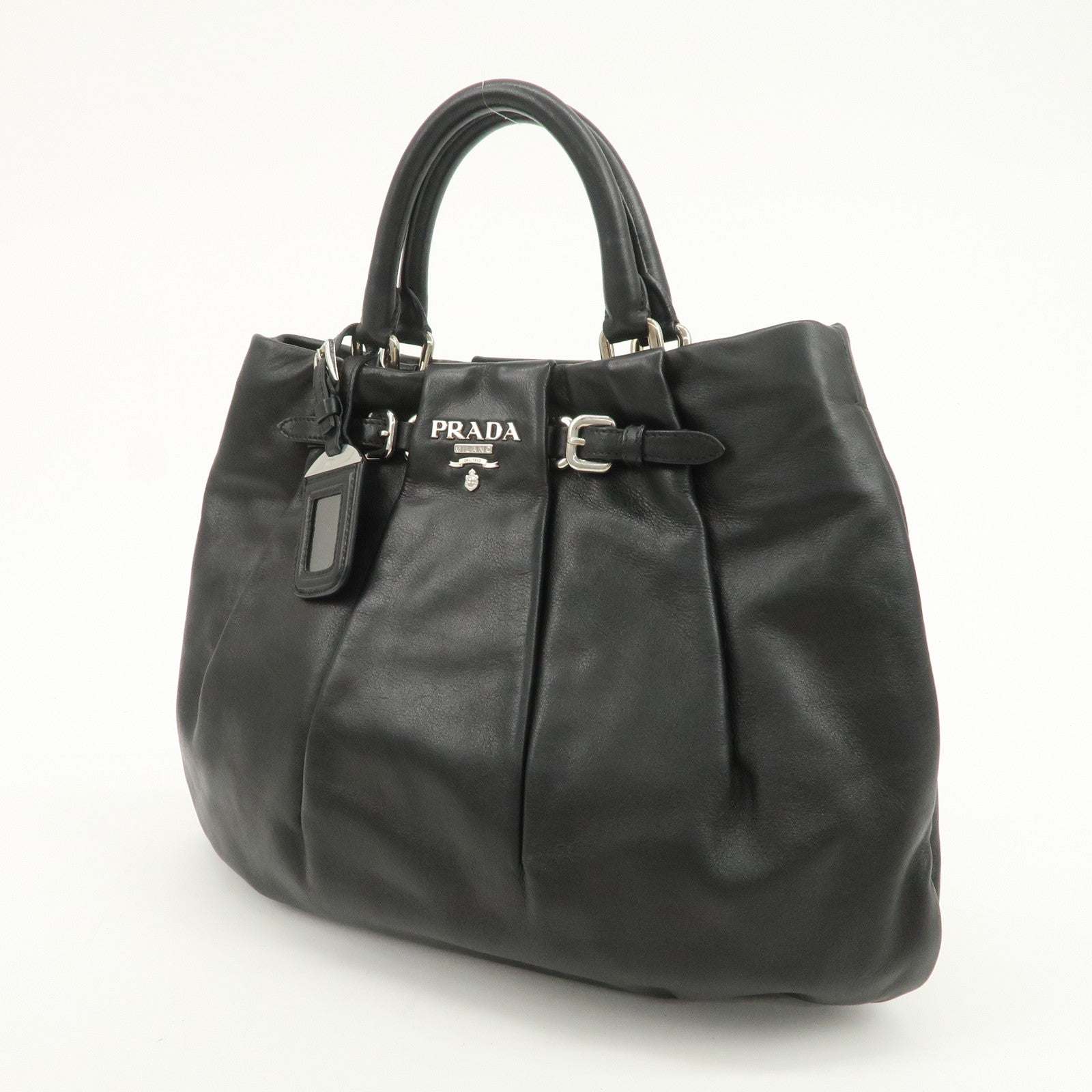 PRADA Soft Calf Leather 2Way Shoulder Bag Hand Bag Black BN1200