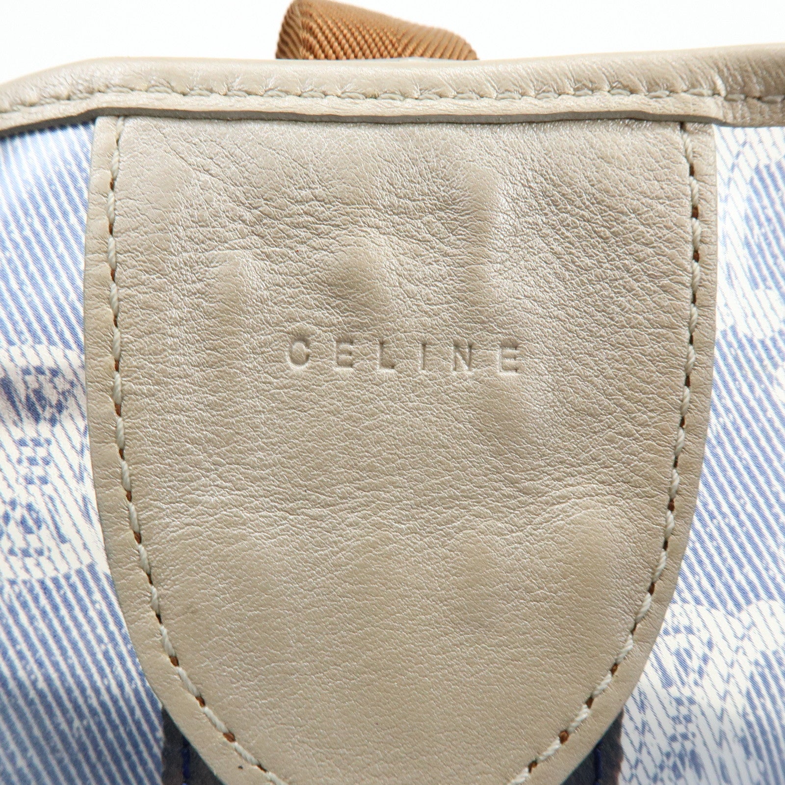 CELINE Macadam Vinyl Leather Tote Bag Hand Bag Blue Brown