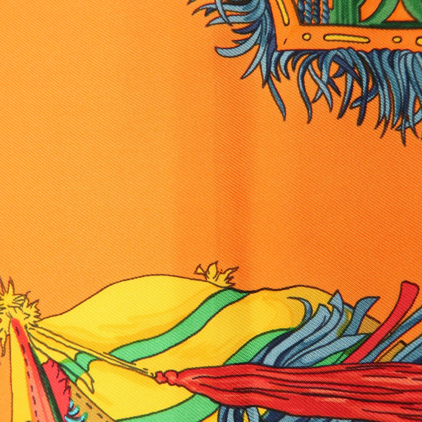 HERMES Carre 90 Silk 100% CUIRS DU DESERT Scarf Orange