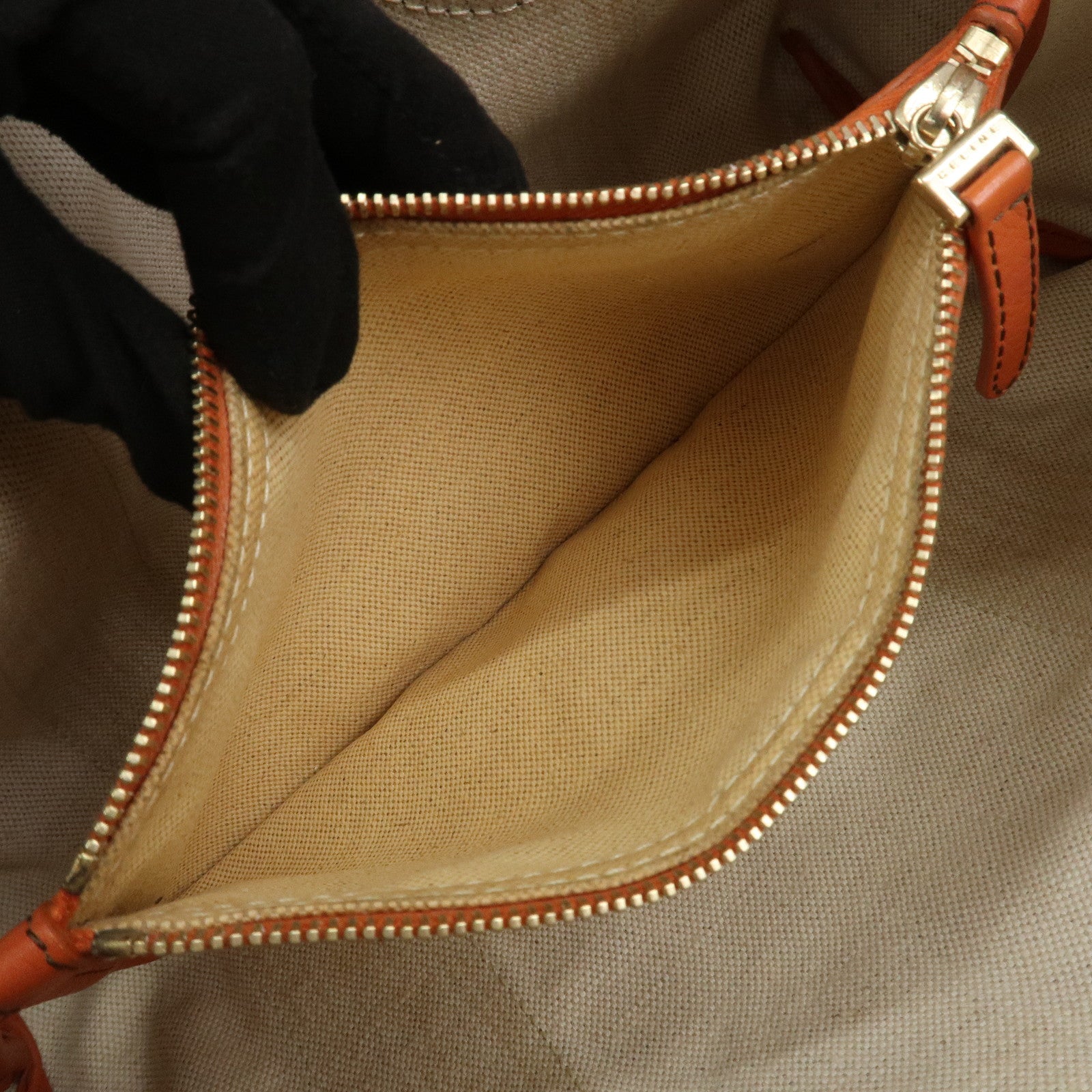 CELINE C Macadam PVC Canvas Tote Bag Hand Bag Brown Orange