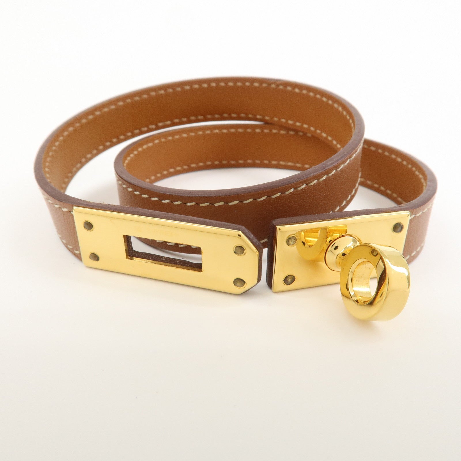 HERMES Mini Kelly Double Tour Bracelet Bangle D Stamped Gold