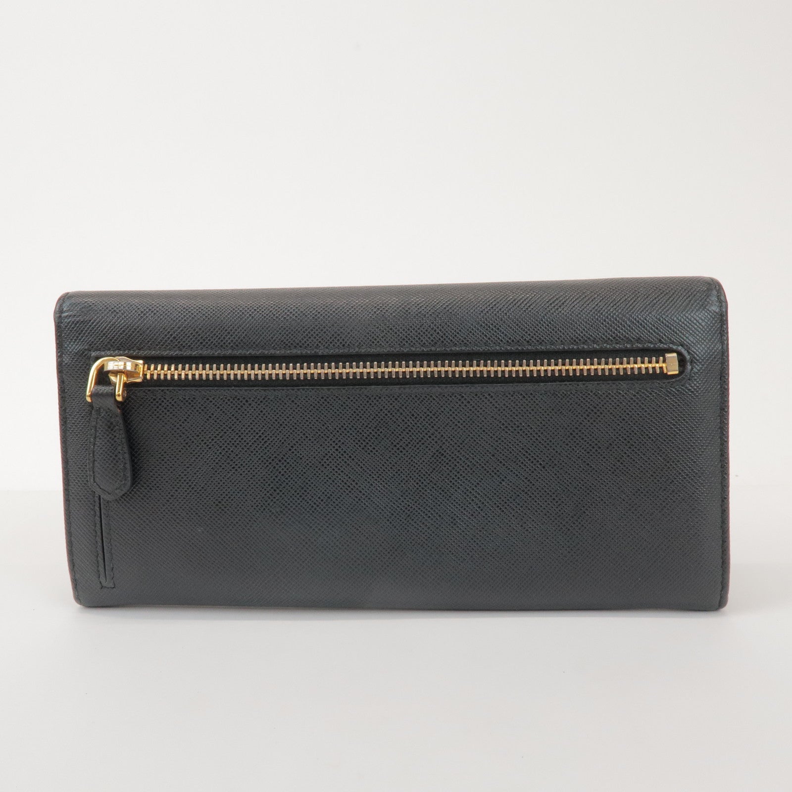 PRADA Logo Saffiano Leather Flap Bi-Fold Long Wallet Black
