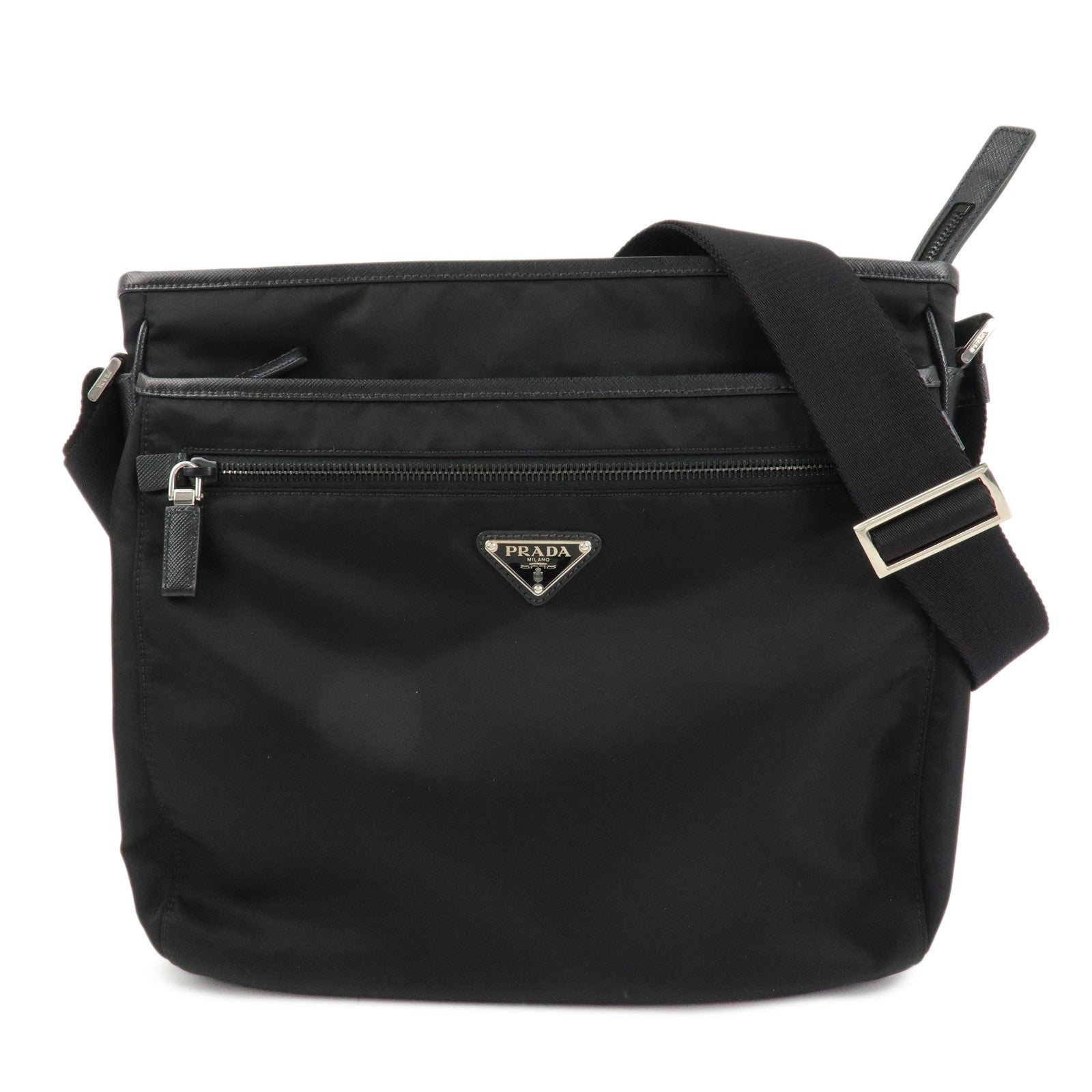 PRADA Triangle Logo Nylon Shoulder Bag Messenger Bag Black 2VH953 Used