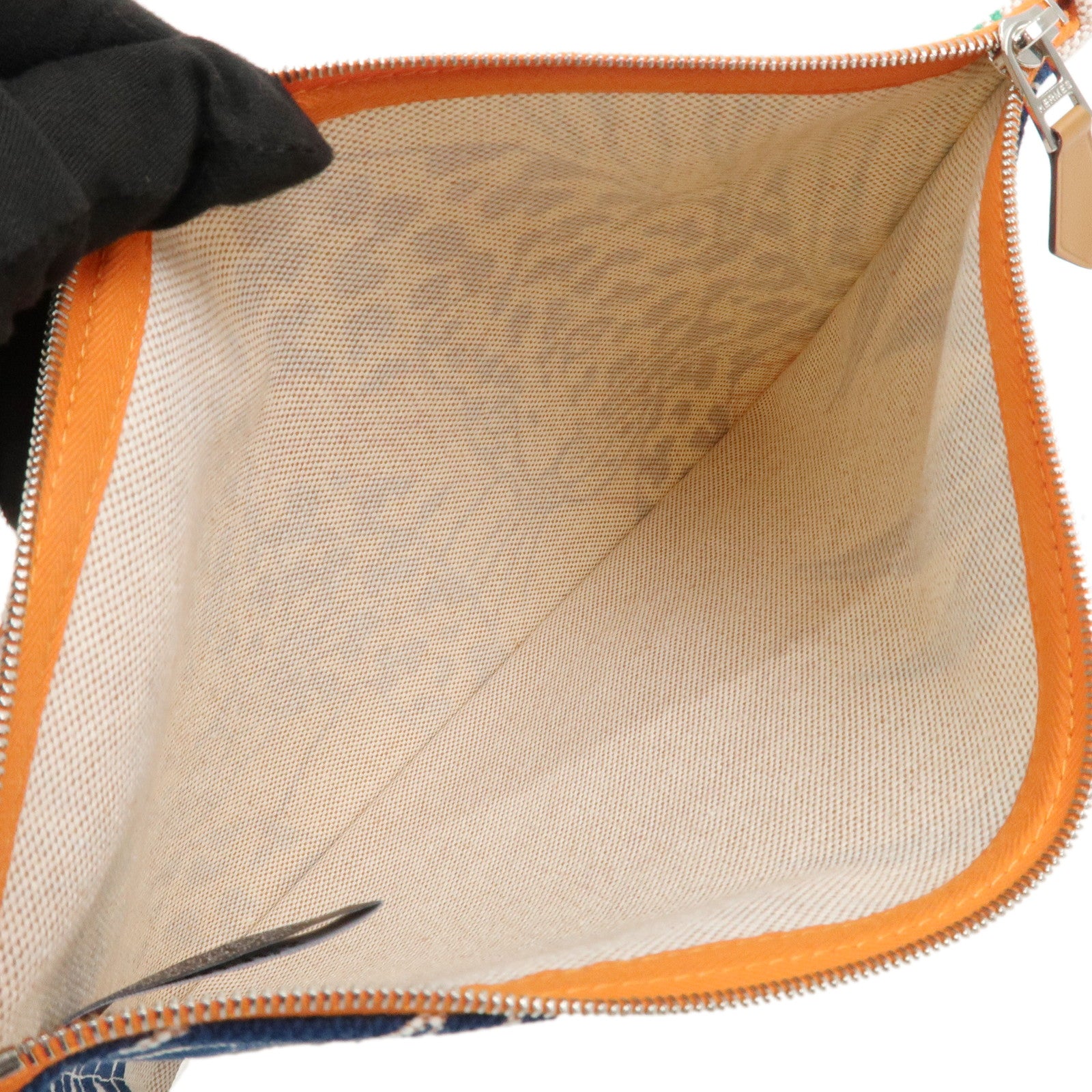 HERMES Yachting GM Canvas Flat Pouch Cosmetic Pouch Clutch Bag