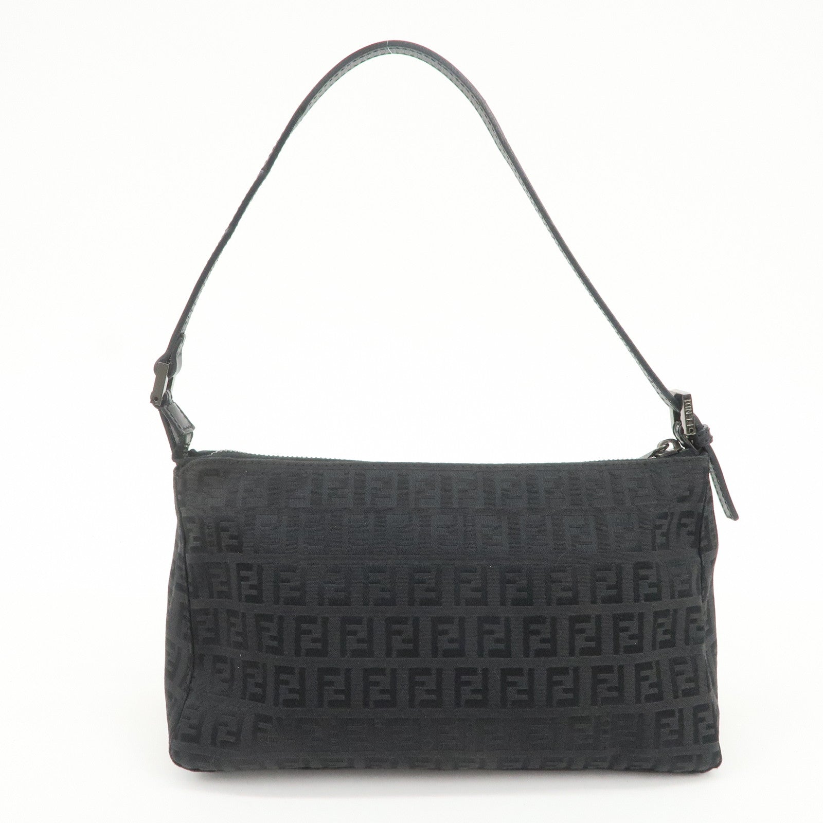 FENDI Zucchino Canvas Leather Shoulder Bag Hand Bag Pouch Black