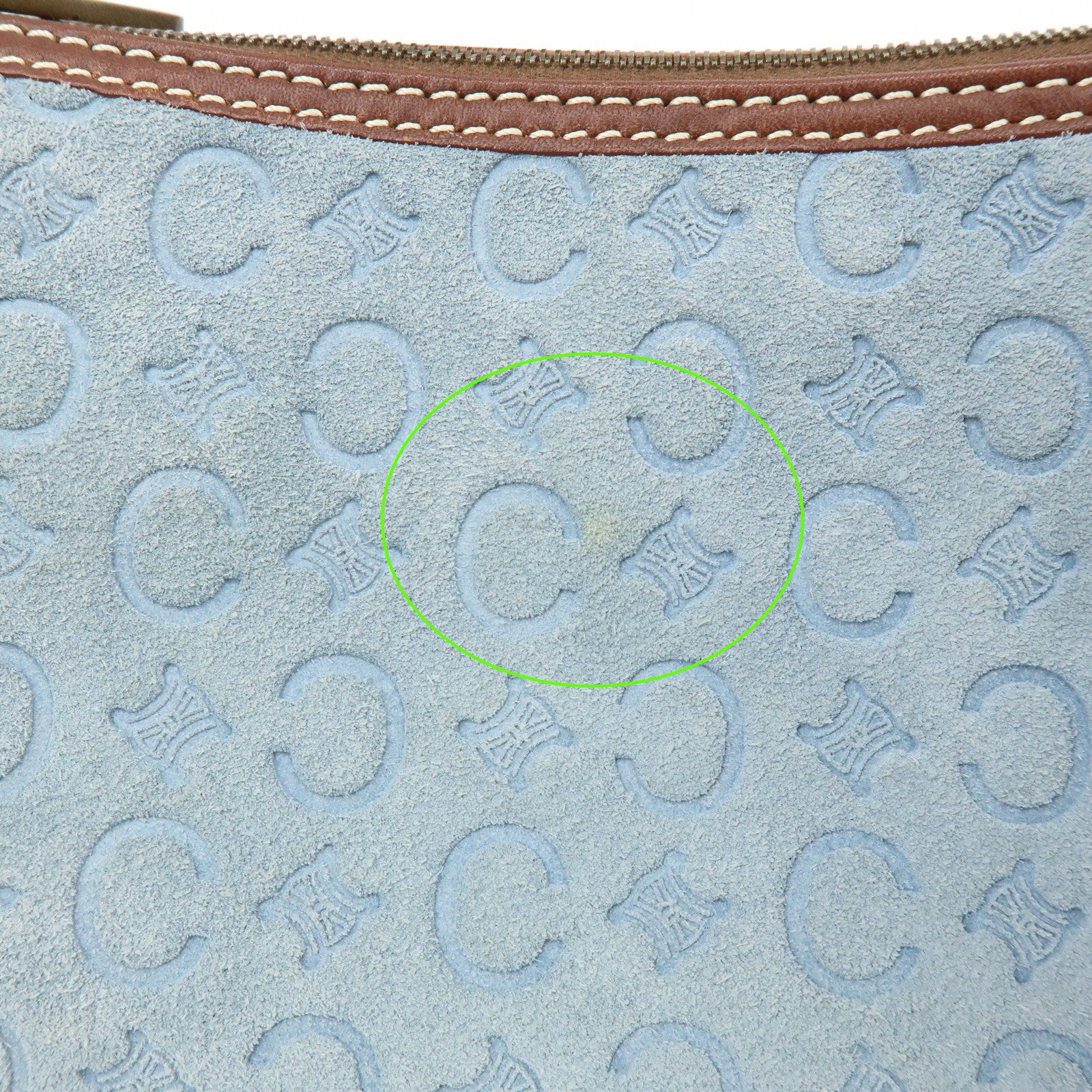 CELINE C Macadam Suede Leather Shoulder Bag Hand Bag Light Blue
