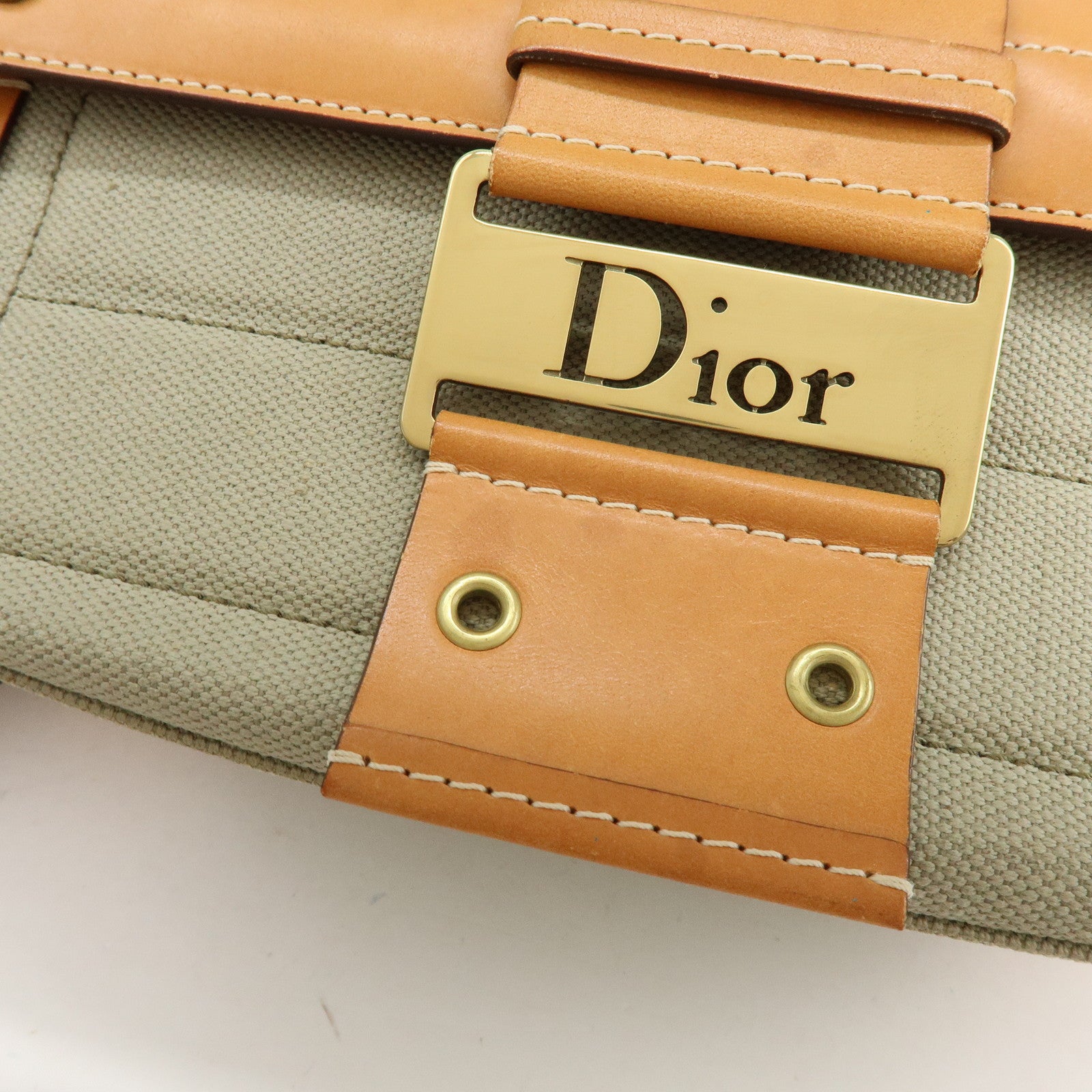 Christian Dior Street Chic Canvas Leather Shoulder Bag Khaki Camel