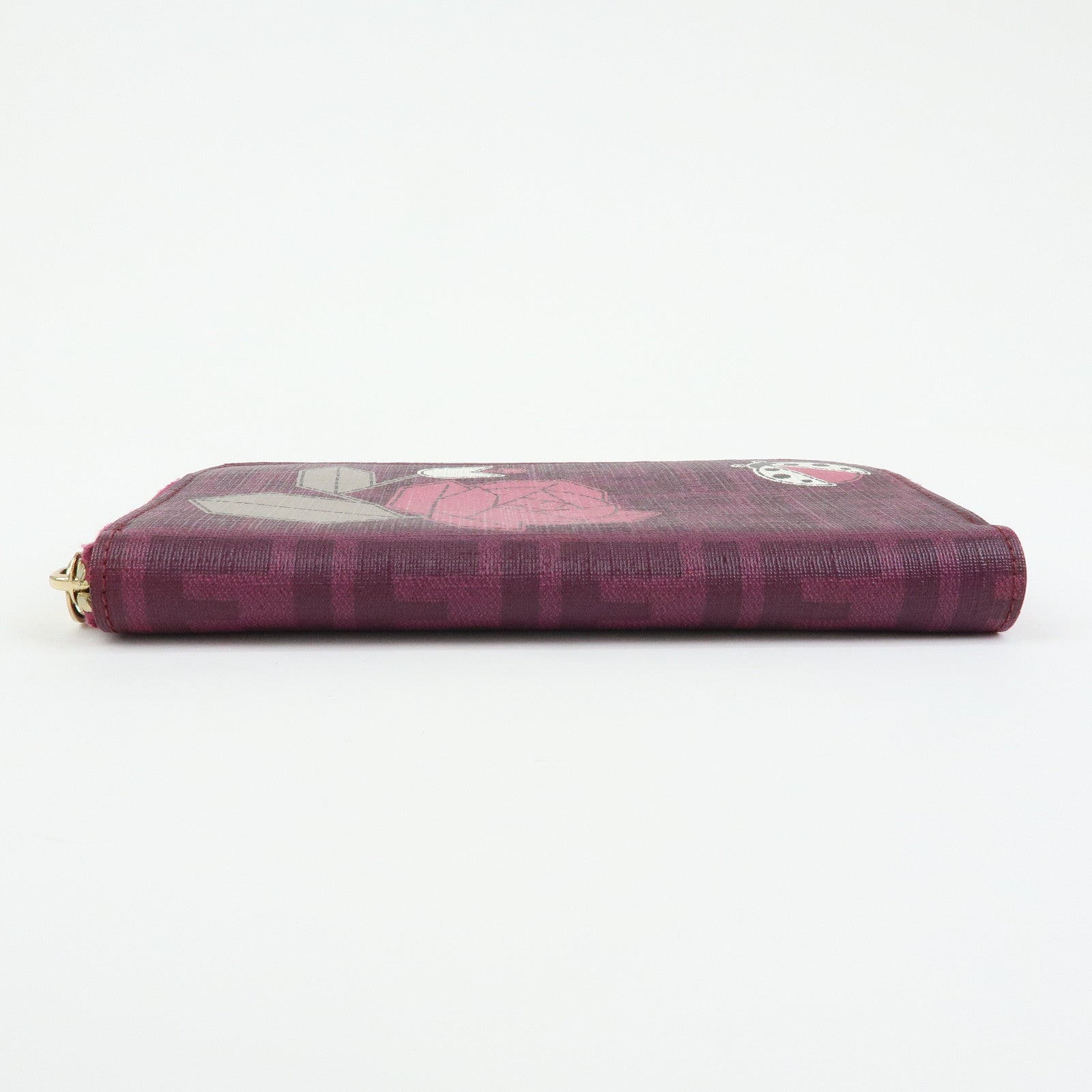FENDI Zucca PVC Long Wallet Rose Ladybug Motif Purple 8M0024