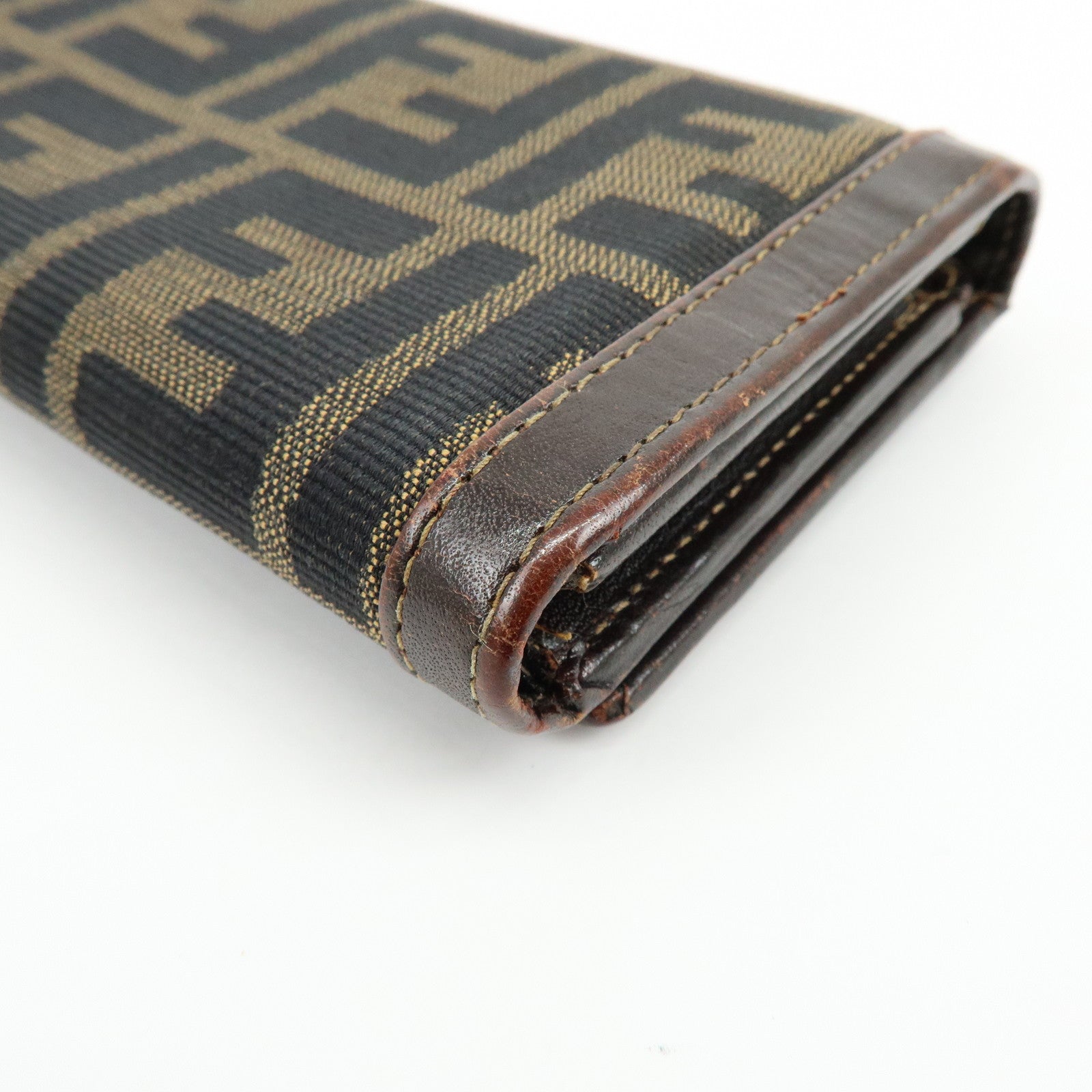 FENDI Zucca Canvas Leather Bi-fold Compact Wallet Brown 31052