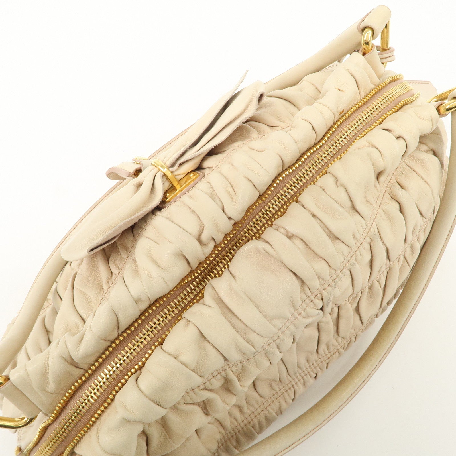 PRADA Nappa Leather Gathered Ribbon Shoulder Bag Hand Bag BR4492