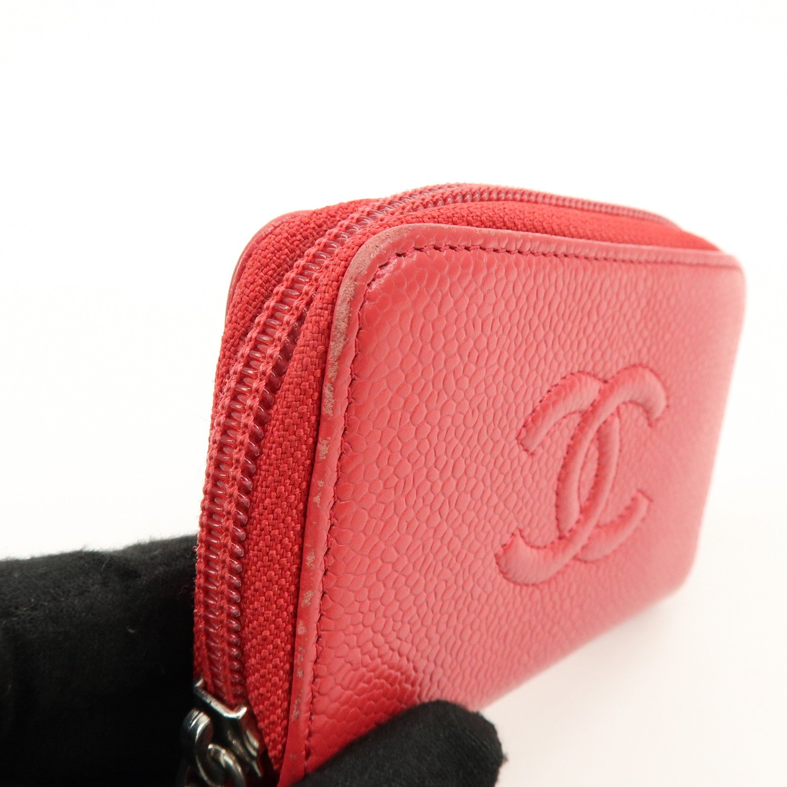 CHANEL COCO Mark Caviarskin Card Case Coin Case Red A68890