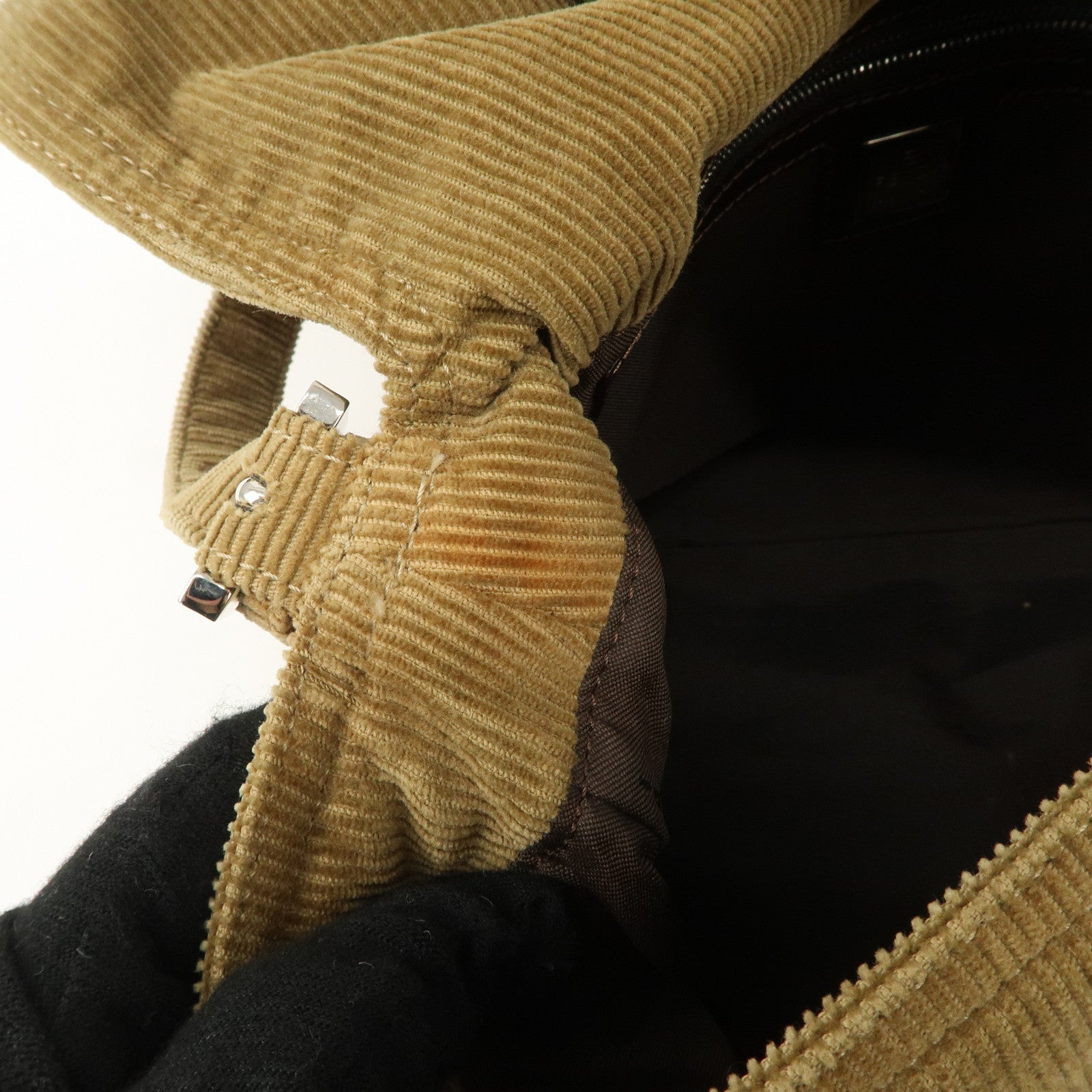 FENDI Mamma Baguette Corduroy Shoulder Bag Light Brown 26323 Used