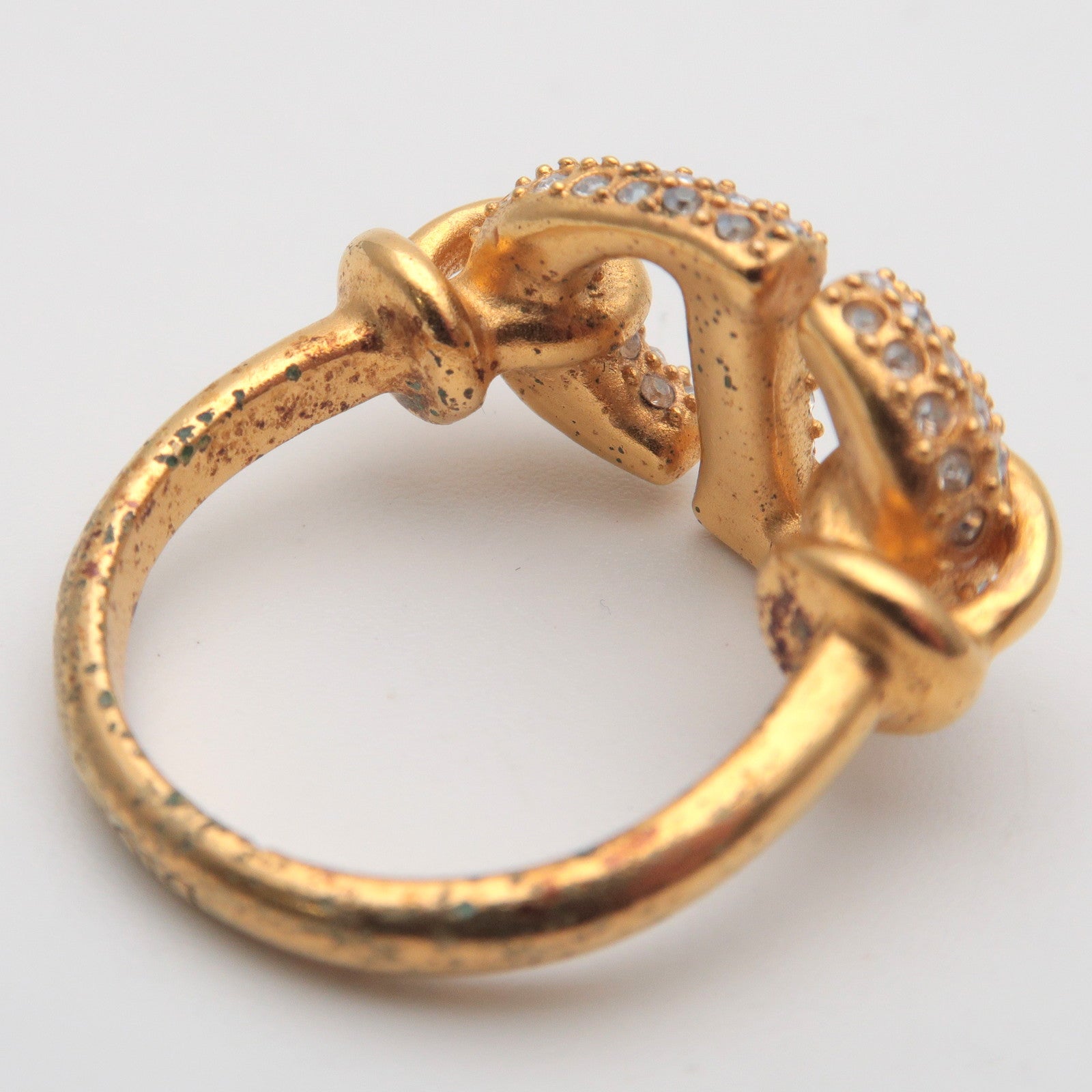 Christian Dior CD Logo Metal Rhinestone Ring M Gold US5 EU49
