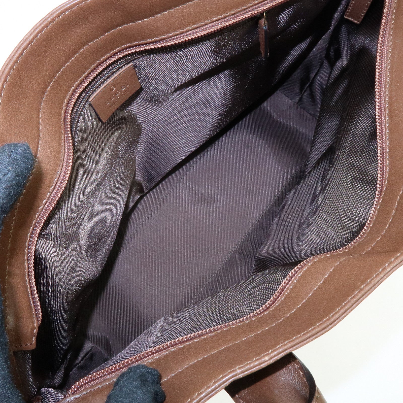 GUCCI GG Canvas Leather Tote Bag Hand Bag Brown 33890