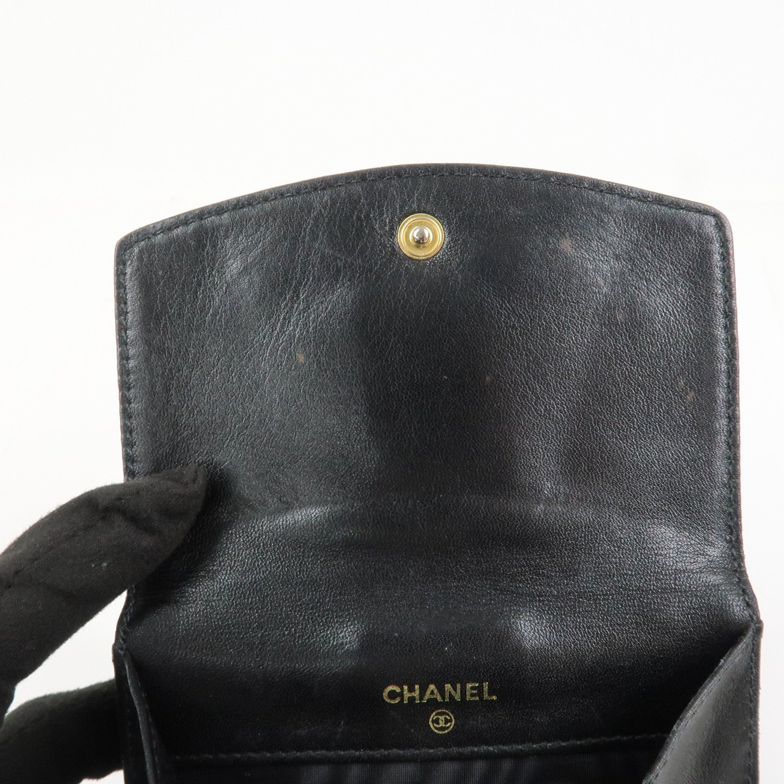 CHANEL COCO Mark W Hook Bi-fold Compact Wallet Black A01427