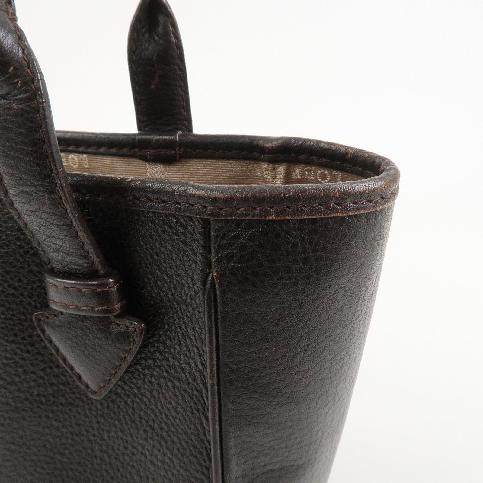 LOEWE Heritage Logo Leather Hand Bag Tote Bag Dark Brown