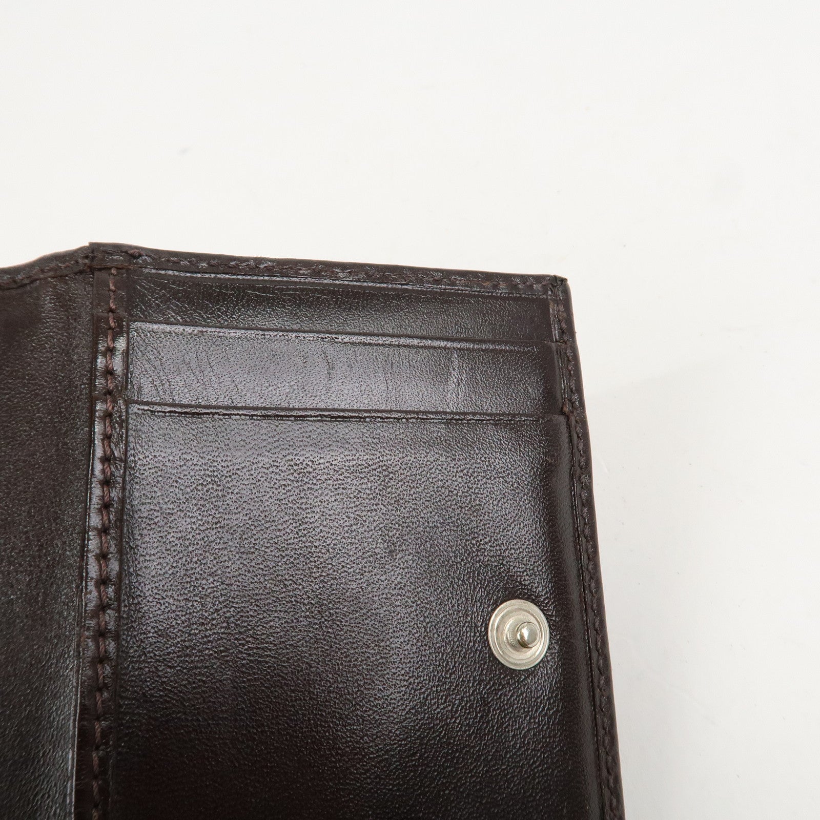 FENDI Zucca Canvas Leather Tri-fold Compact Wallet Brown 30959