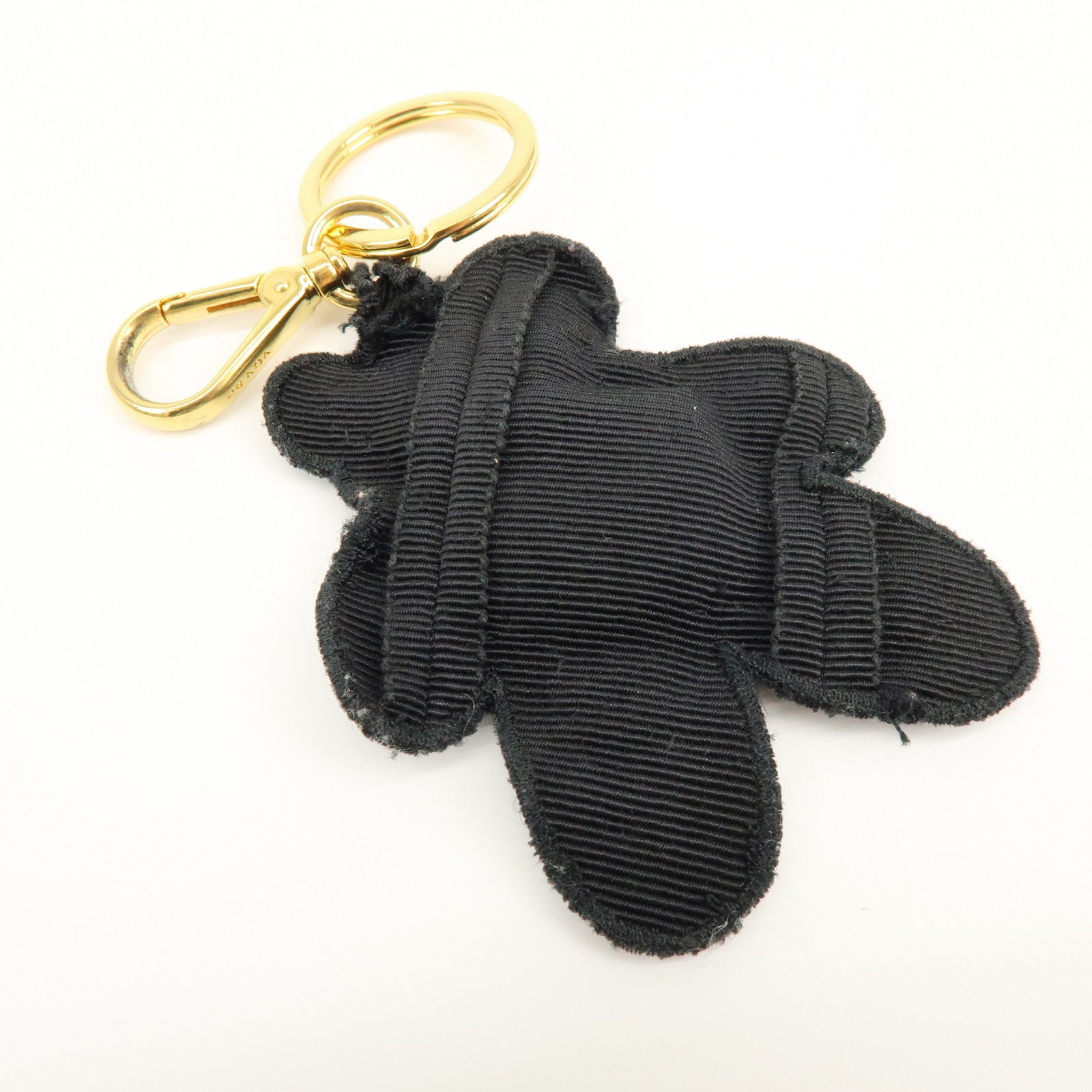 PRADA Bear Motif Canvas Sequins Bag Charm Key Holder Black Silver