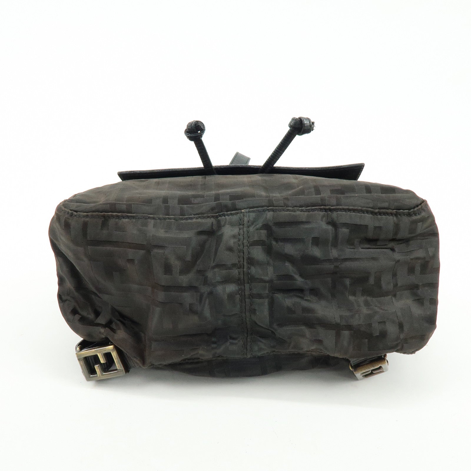 FENDI Logo Zucca Nylon Leather Backpack Rucksack Black