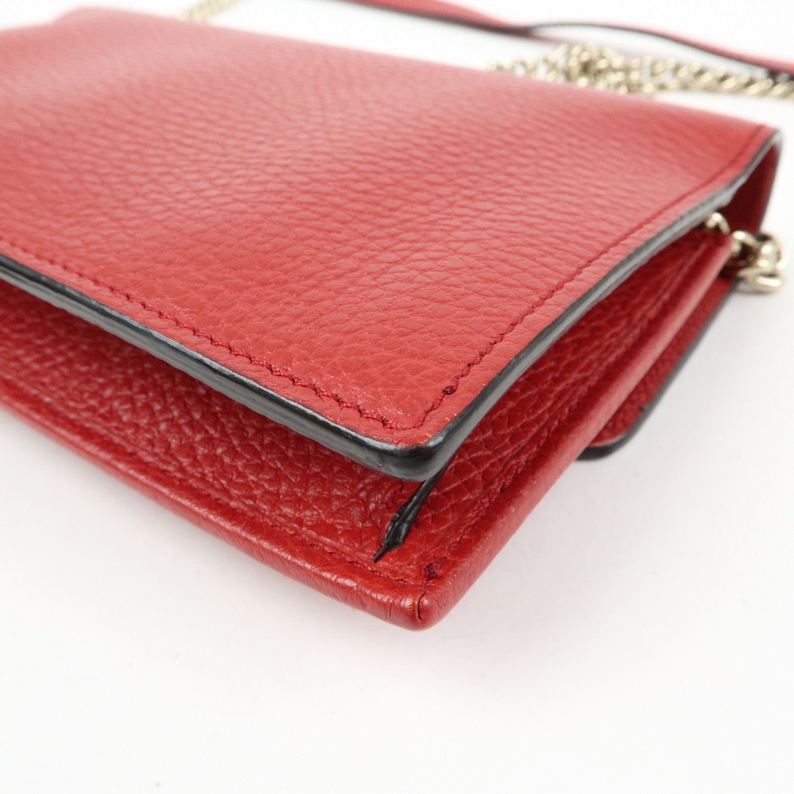 GUCCI Interlocking G Leather Chain Wallet Shoulder Bag Red 510314