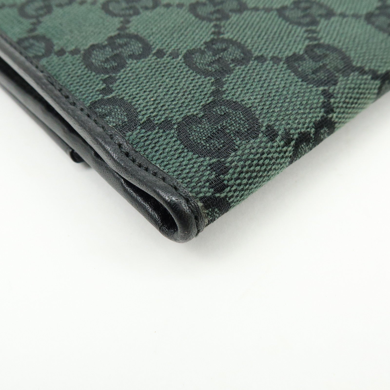 GUCCI GG Canvas Leather Long Wallet Green Black 257303