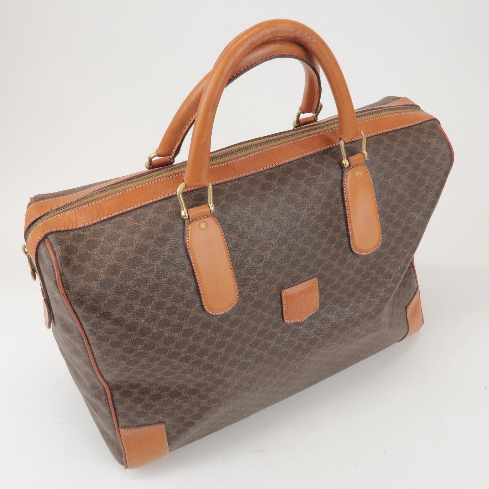 CELINE Macadam PVC Leather Boston Bag Hand Bag Brown