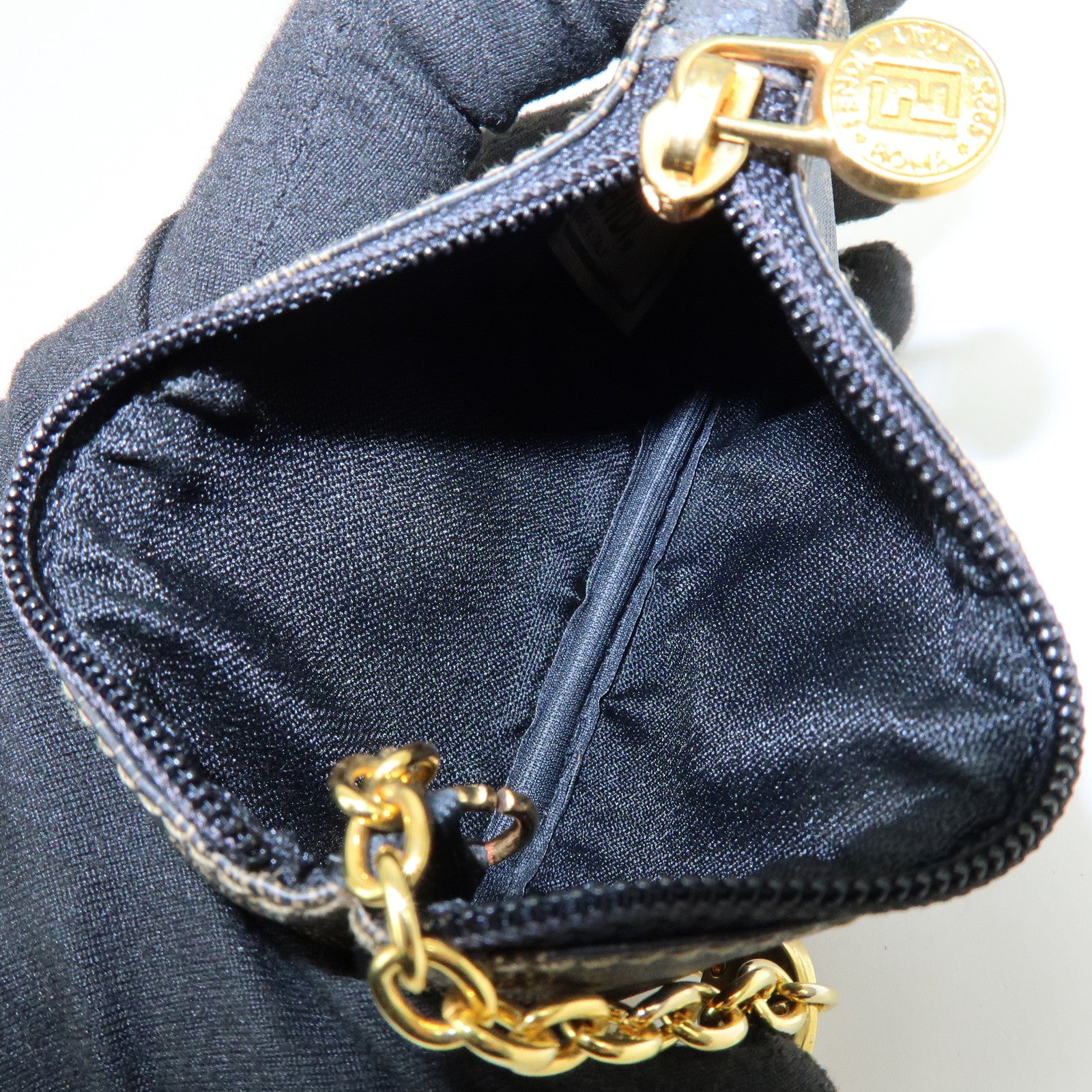 FENDI Pequin PVC Coated Canvas Coin Case Black Beige