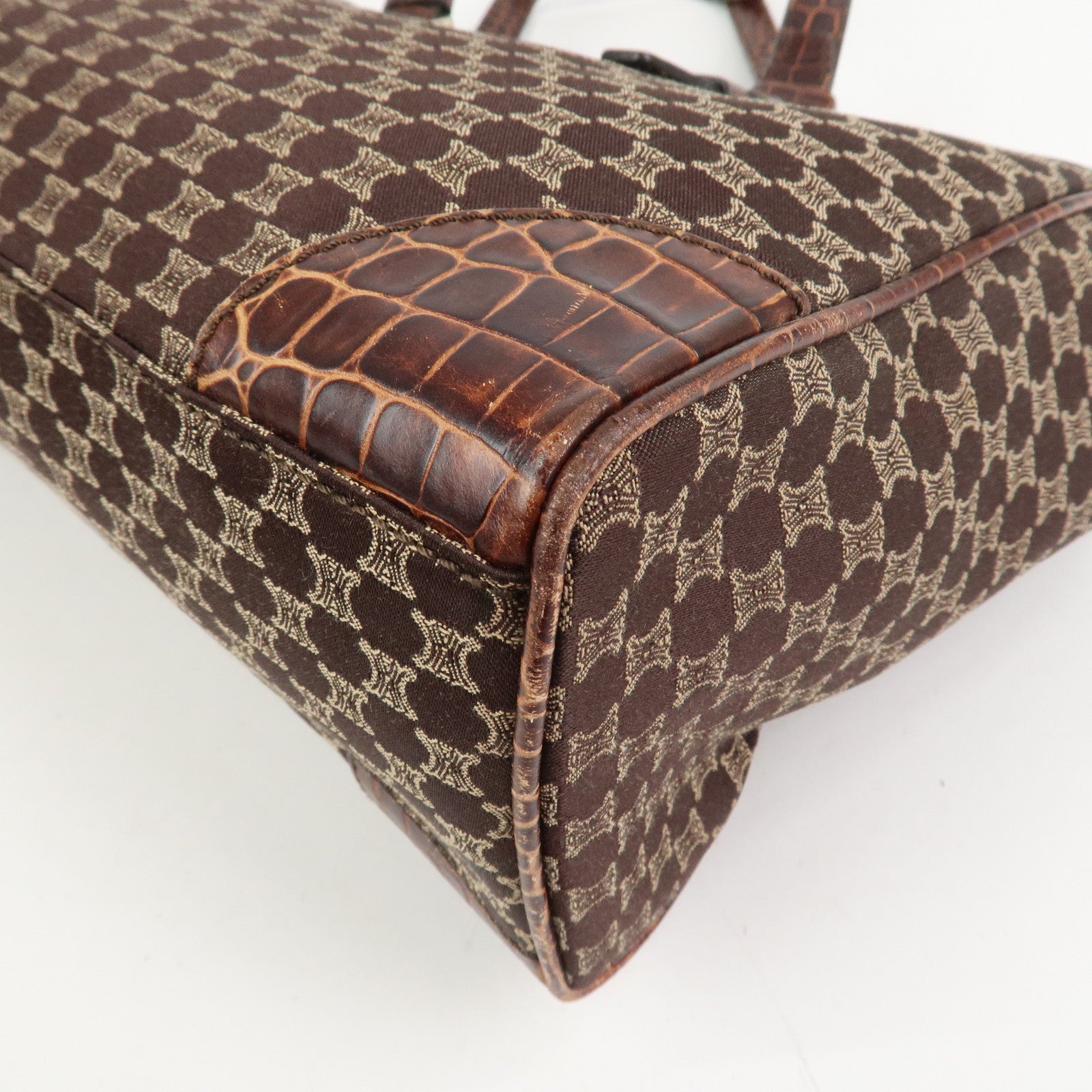 CELINE Macadam Canvas Embossed Leather Tote Bag Shoulder Bag Brown