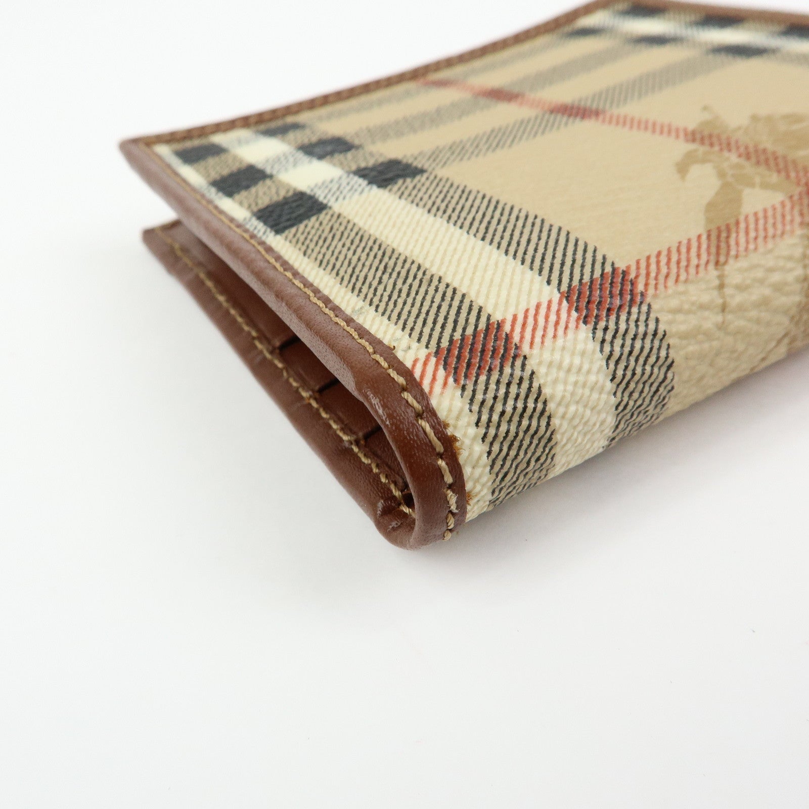 BURBERRY Nova Plaid PVC Coated Canvas Leather Compact Wallet Beige