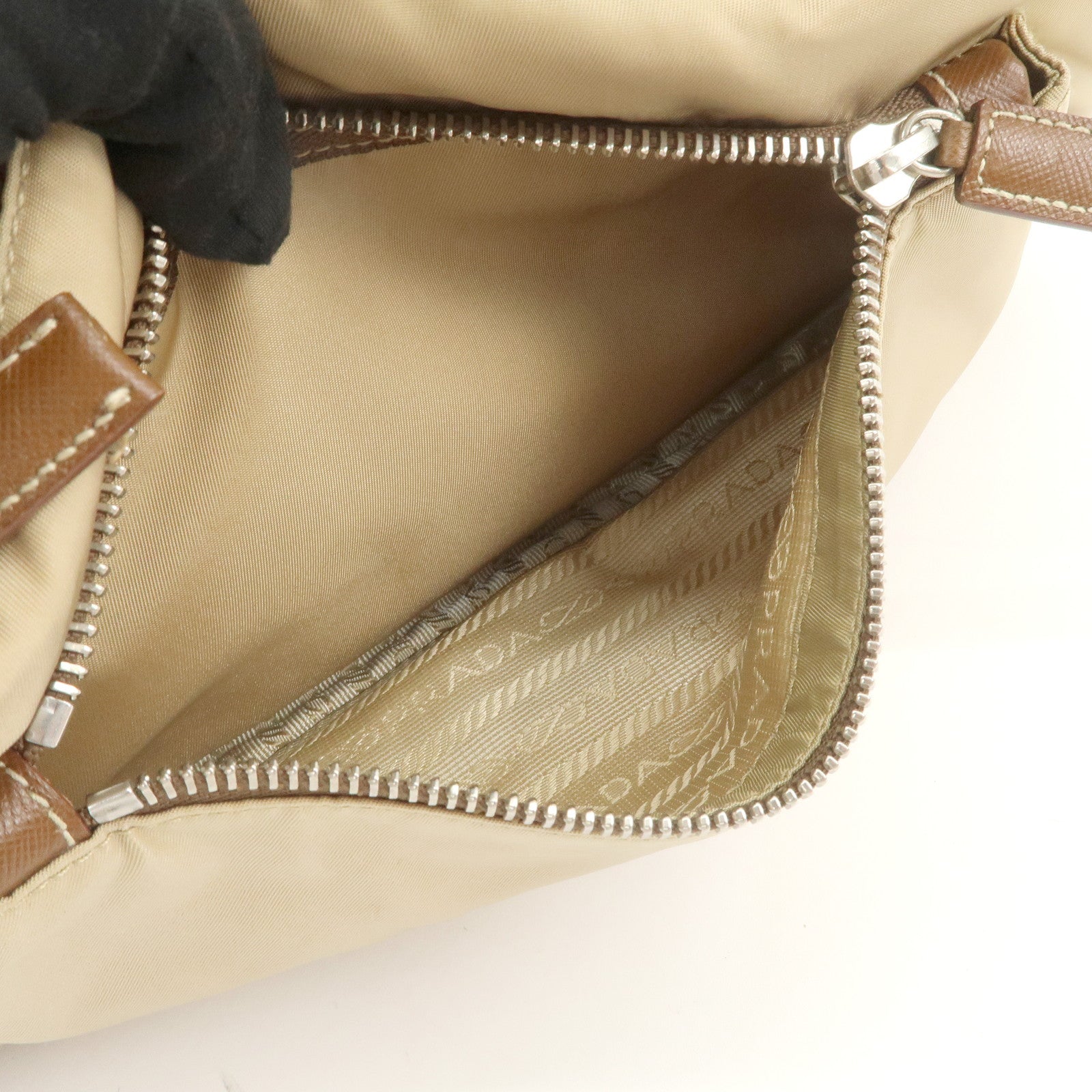 PRADA Triangle Logo Nylon Saffiano Leather Shoulder Bag Hand Bag