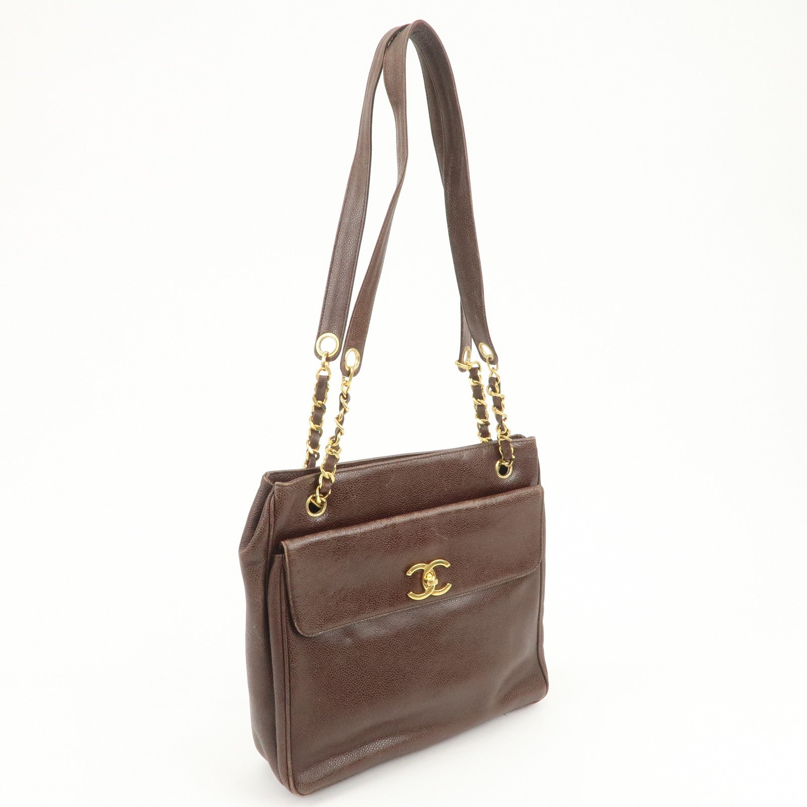 CHANEL COCO Mark Caviarskin Shoulder Bag Brown Gold