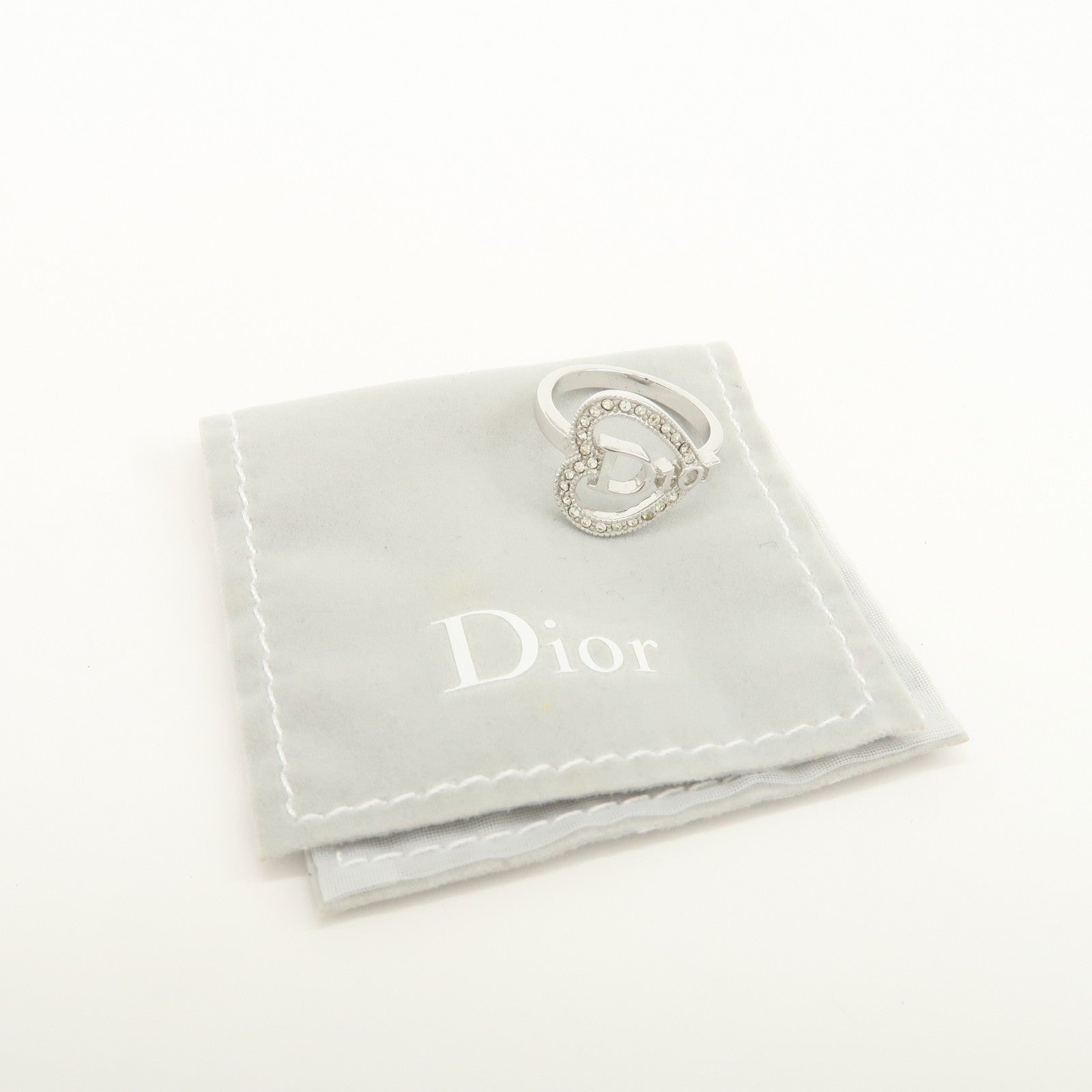 Christian Dior D Logo Heart Metal Ring Silver US 5