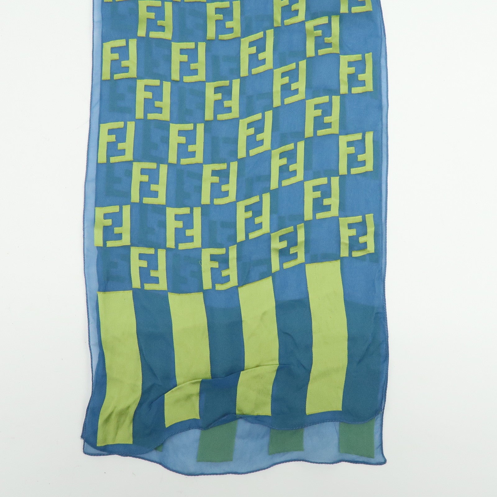 FENDI Zucca Rayon Silk Scarf Shawl Blue Light Green
