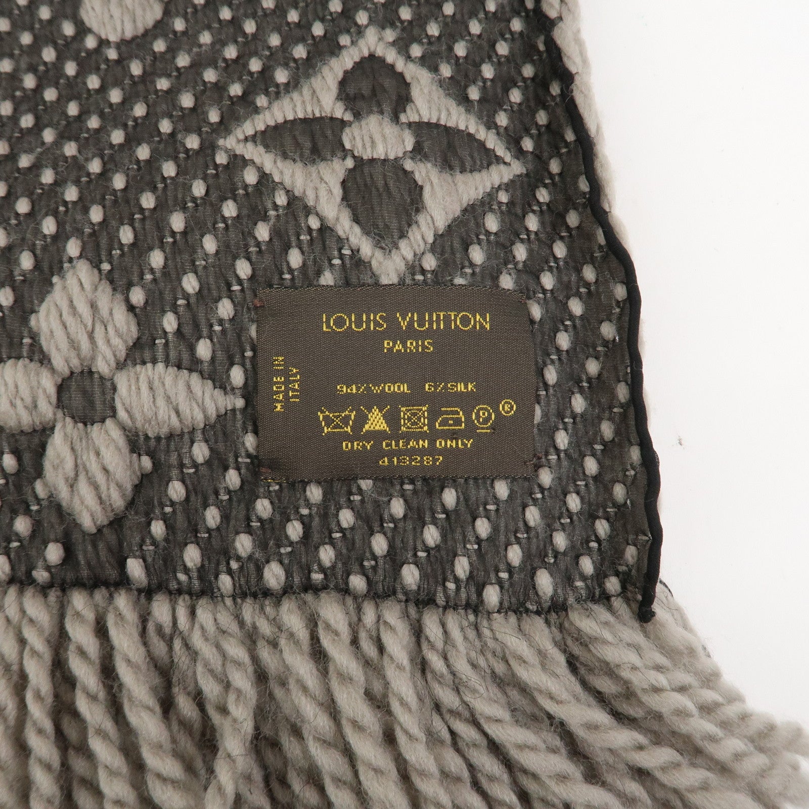 Louis Vuitton Echarpe Logomania Wool Silk Scarf Gray 413287