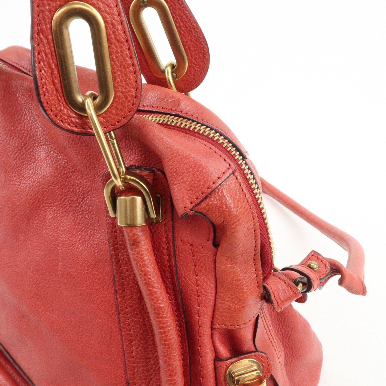 Chloe Paraty Leather 2Way Bag Shoulder Bag Hand Bag Red