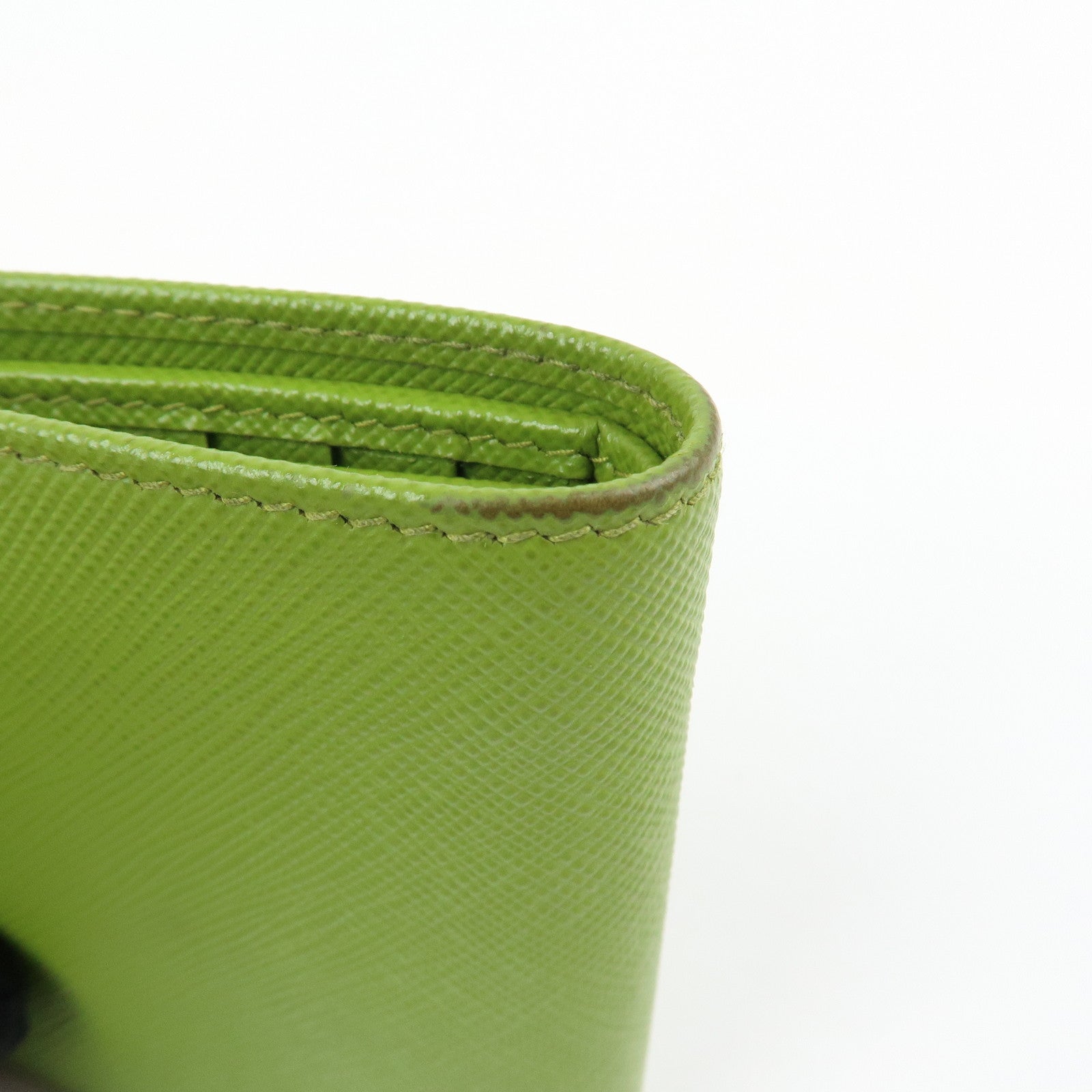 PRADA Triangle Logo Saffiano Leather Compact Wallet Light Green