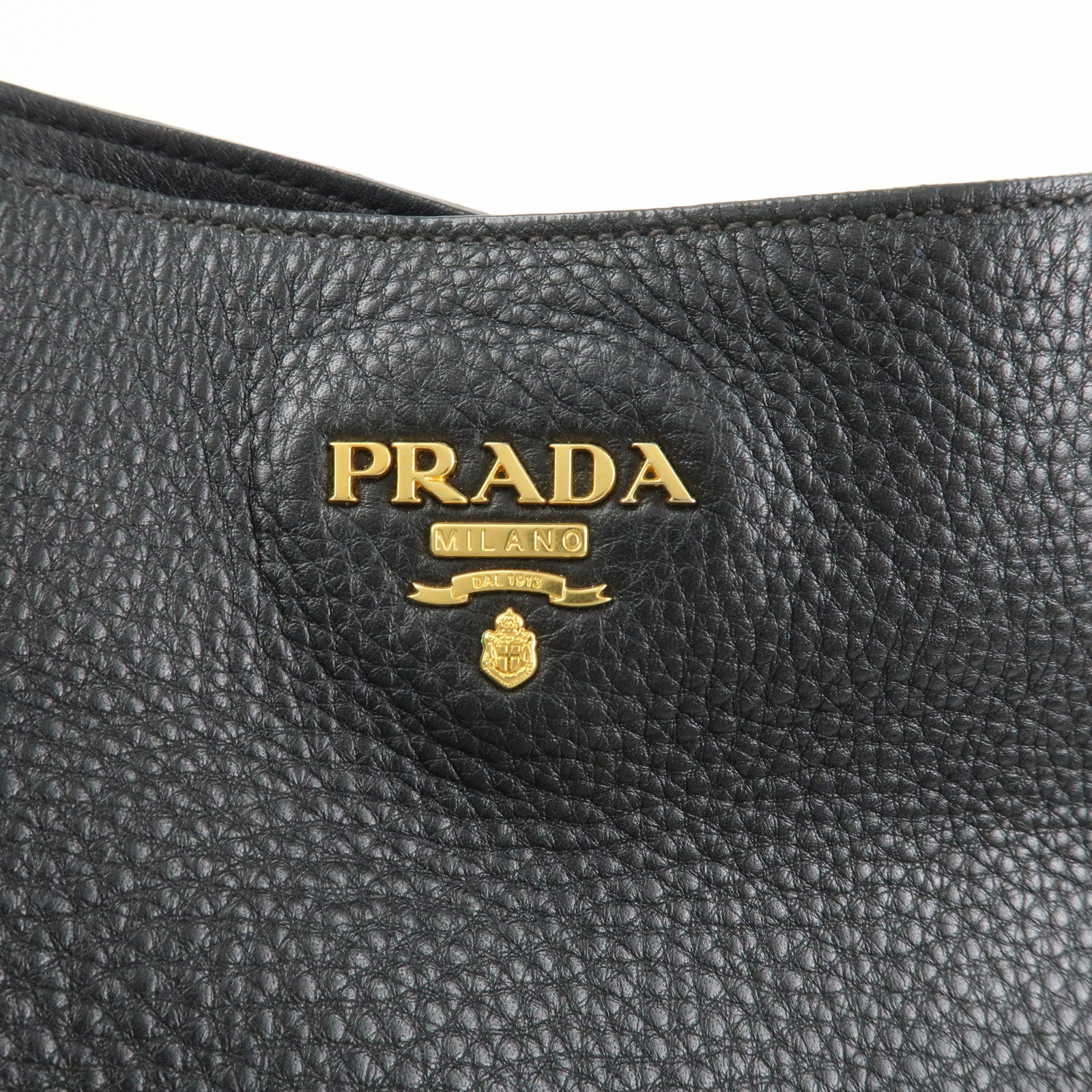 PRADA Logo Leather Shoulder Bag Hand Bag Black