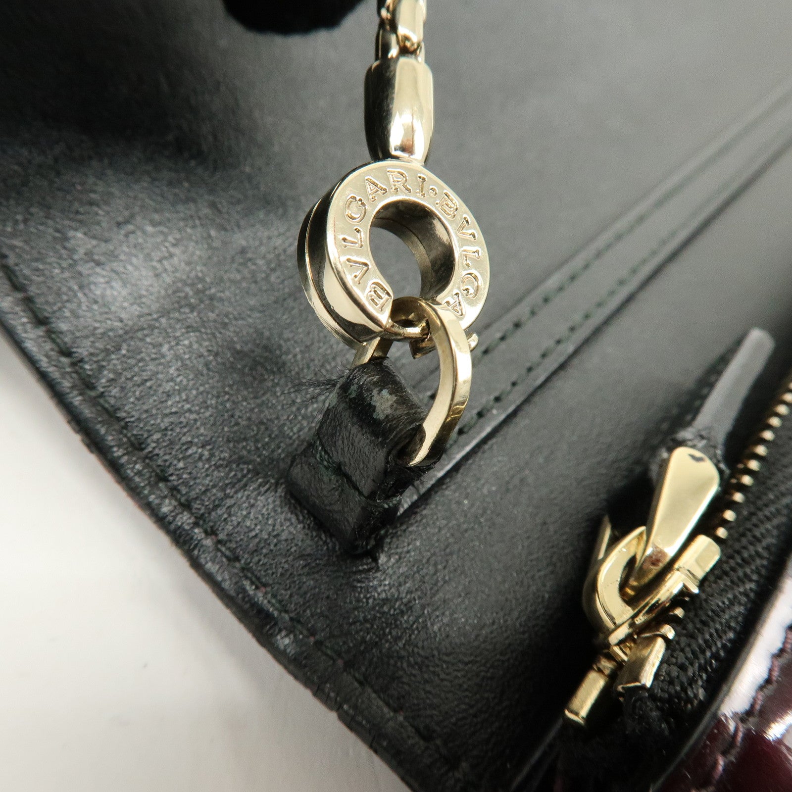 BVLGARI Serpenti Forever Patent Leather Chain Wallet Purple