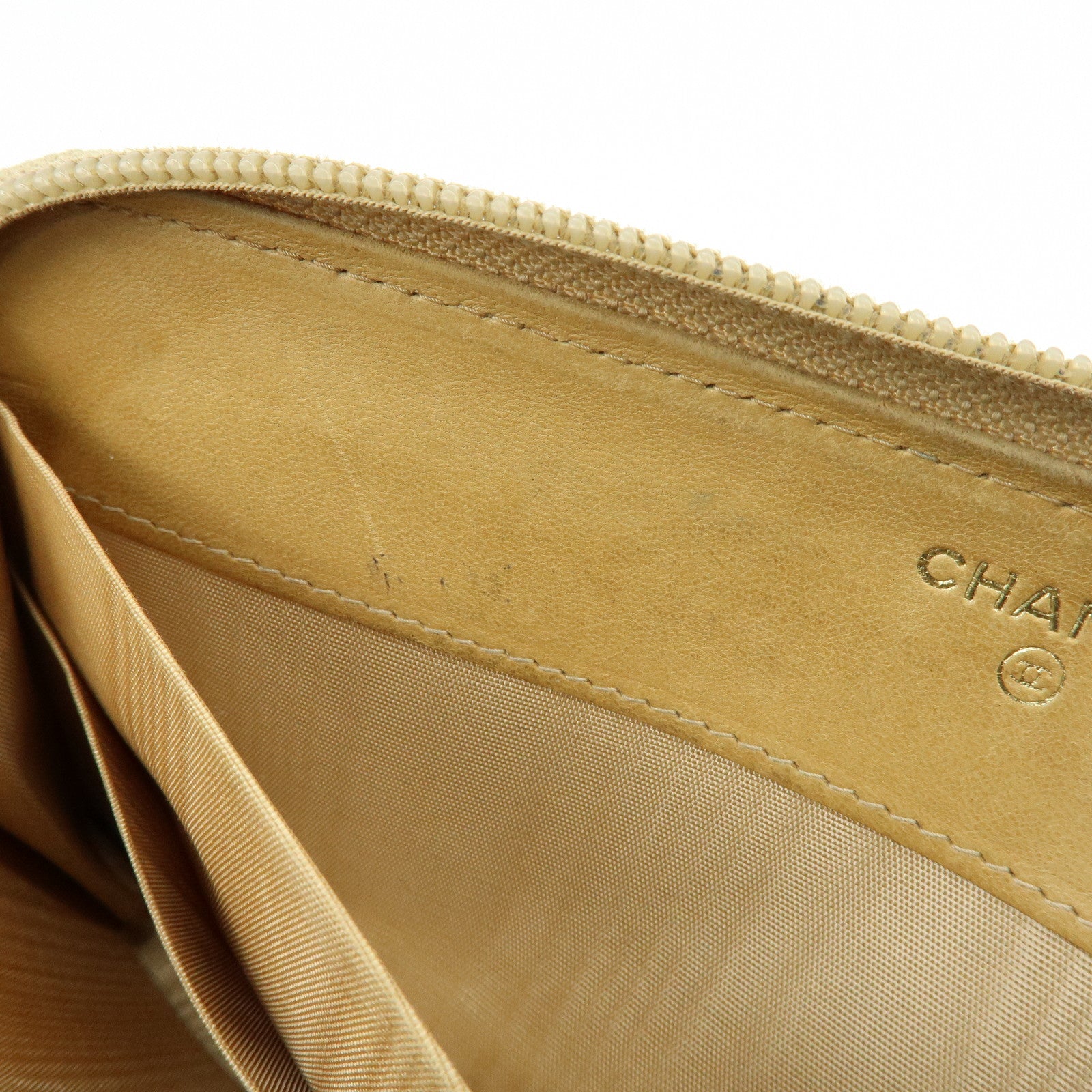 CHANEL Caviarskin Round Zippy Wallet Long Wallet Beige A13228