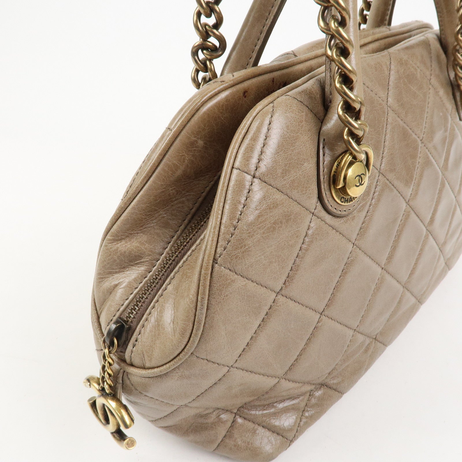 CHANEL Matelasse Leather 2Way Hand Bag Tote Bag Shoulder Bag Brown