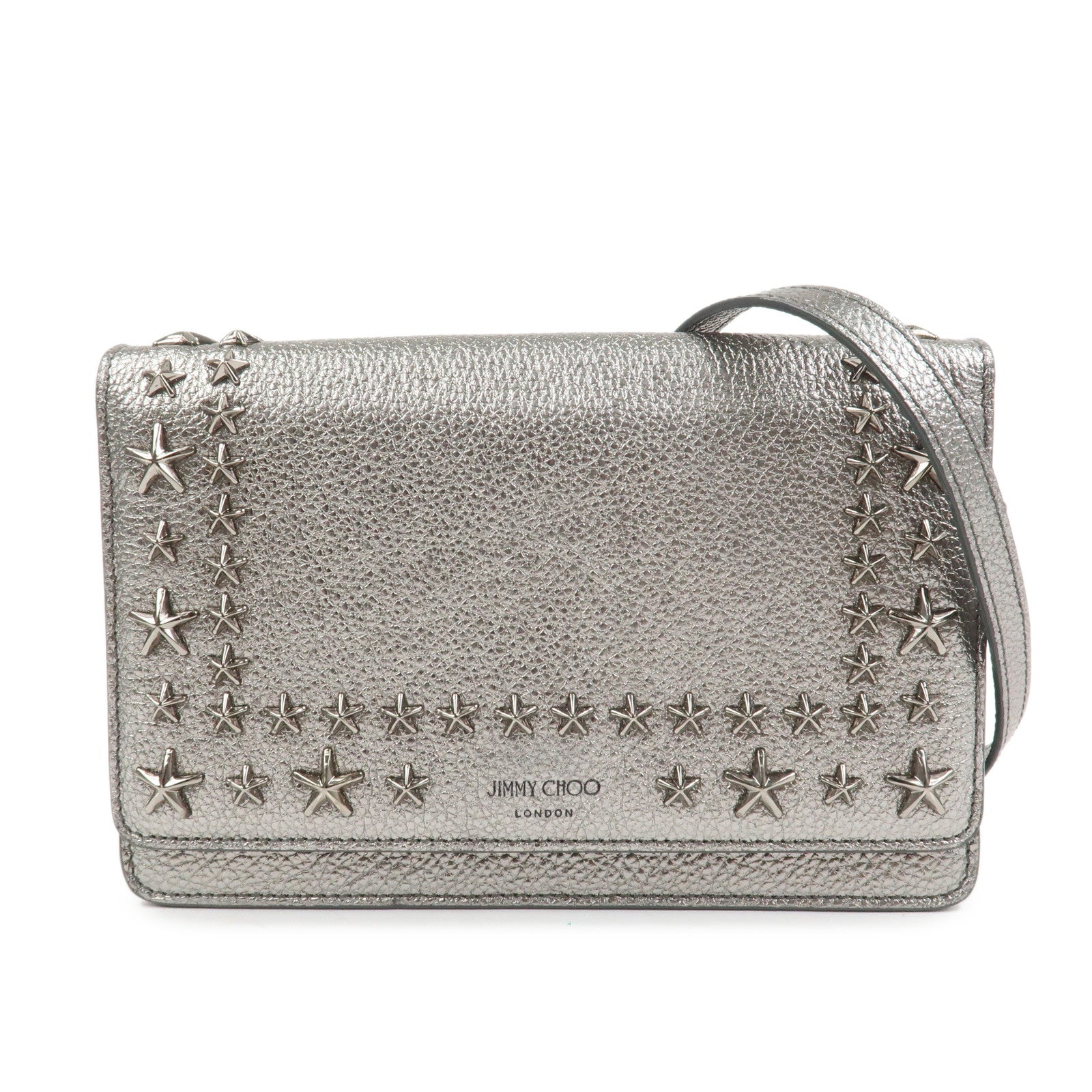 JIMMY CHOO 2Way Leather Chain Shoulder Bag Crossbody Bag Silver