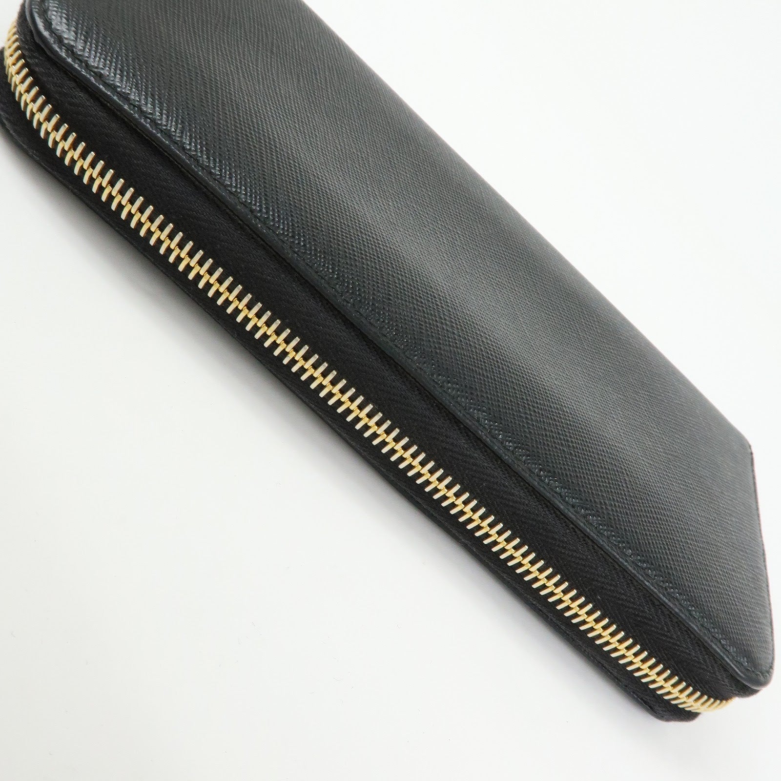 PRADA Logo Saffiano Leather Round Zippy Long Wallet Black 1ML506