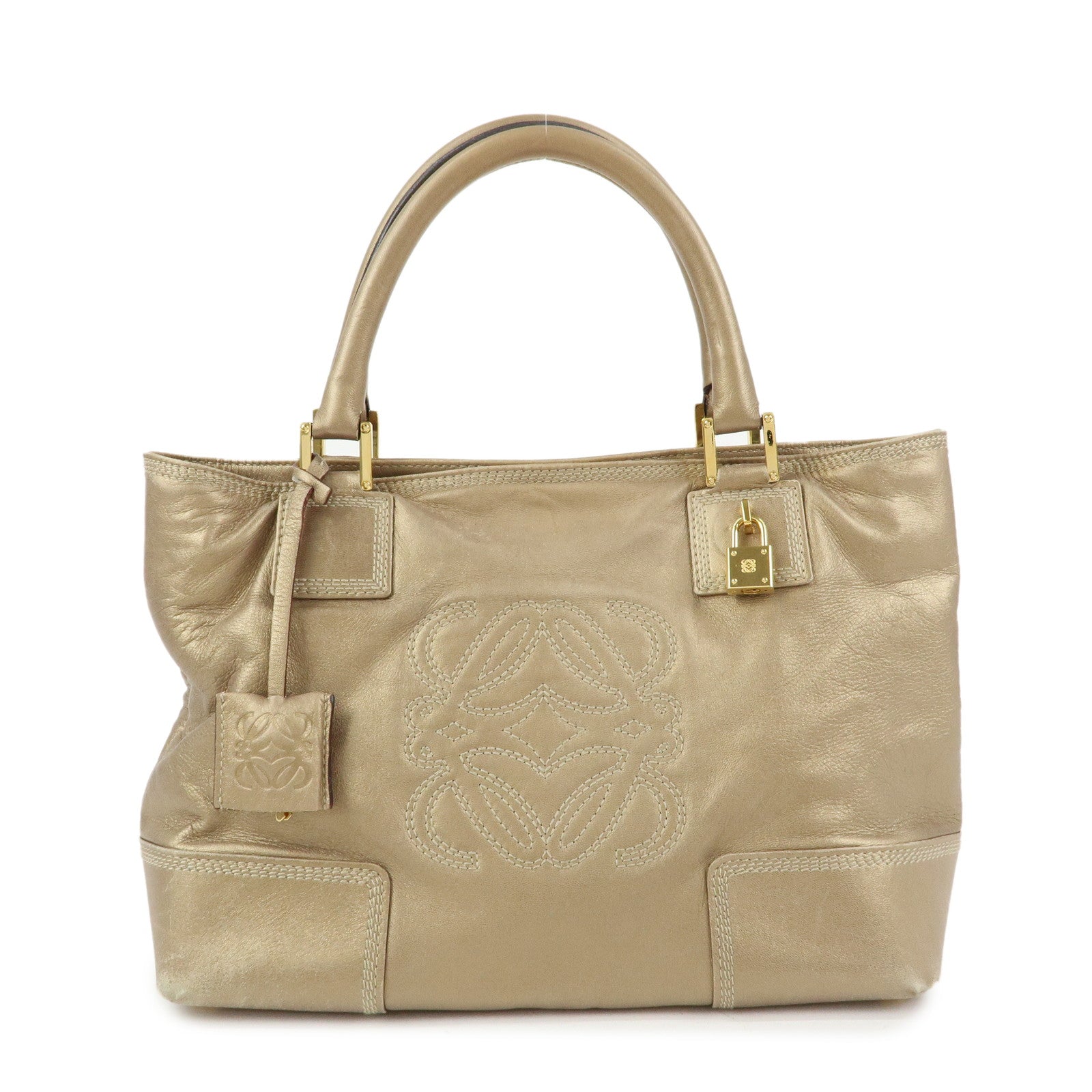 LOEWE Anagram Nappa Leather Tote Bag Hand Bag Gold